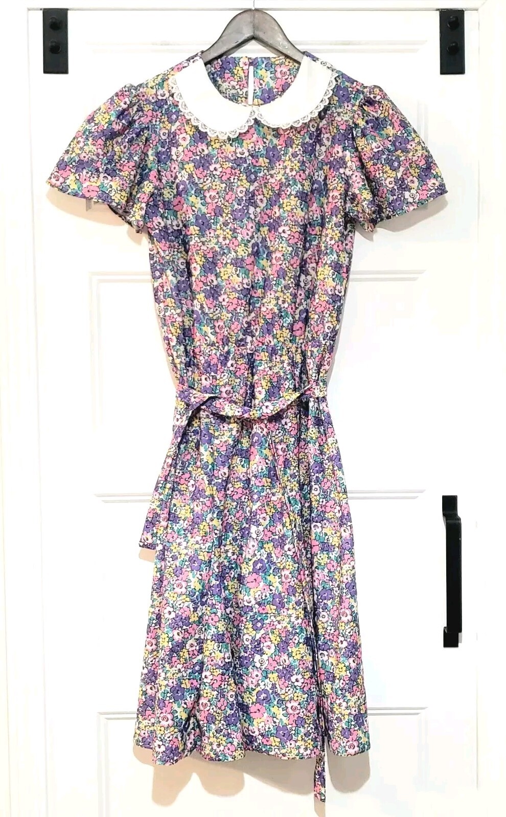 Vintage Avon Fashion Ditsy Floral Dress Peter Pan Collar Midi 11/12 Fits Like 8