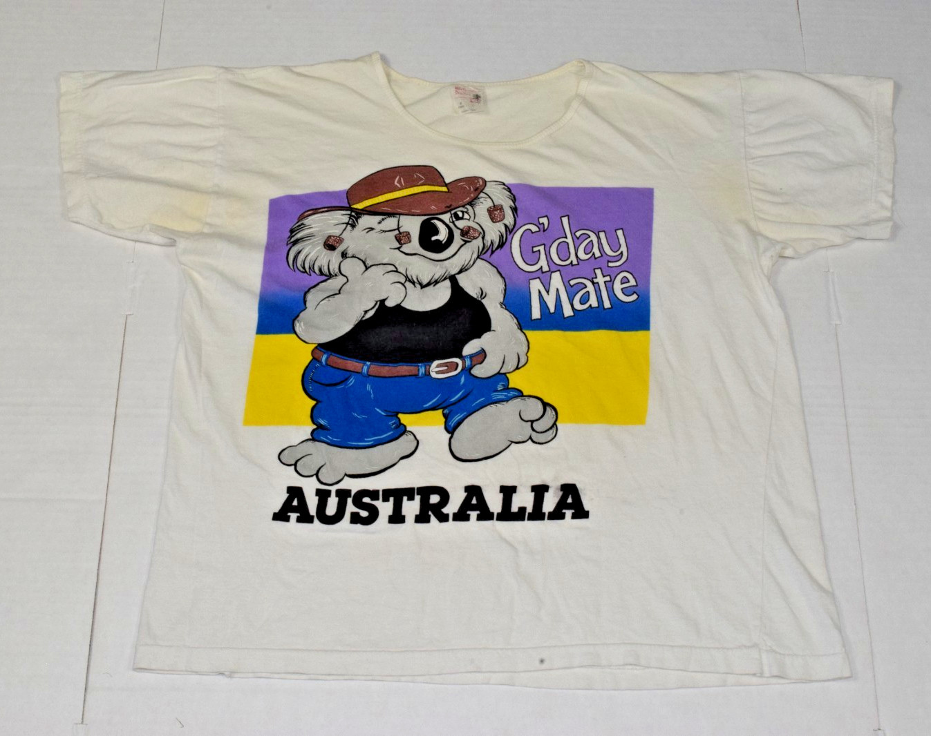 VTG T-Shirt Whitsunday Single Stitch Size M 80s Australia Koala Dirty White Tee
