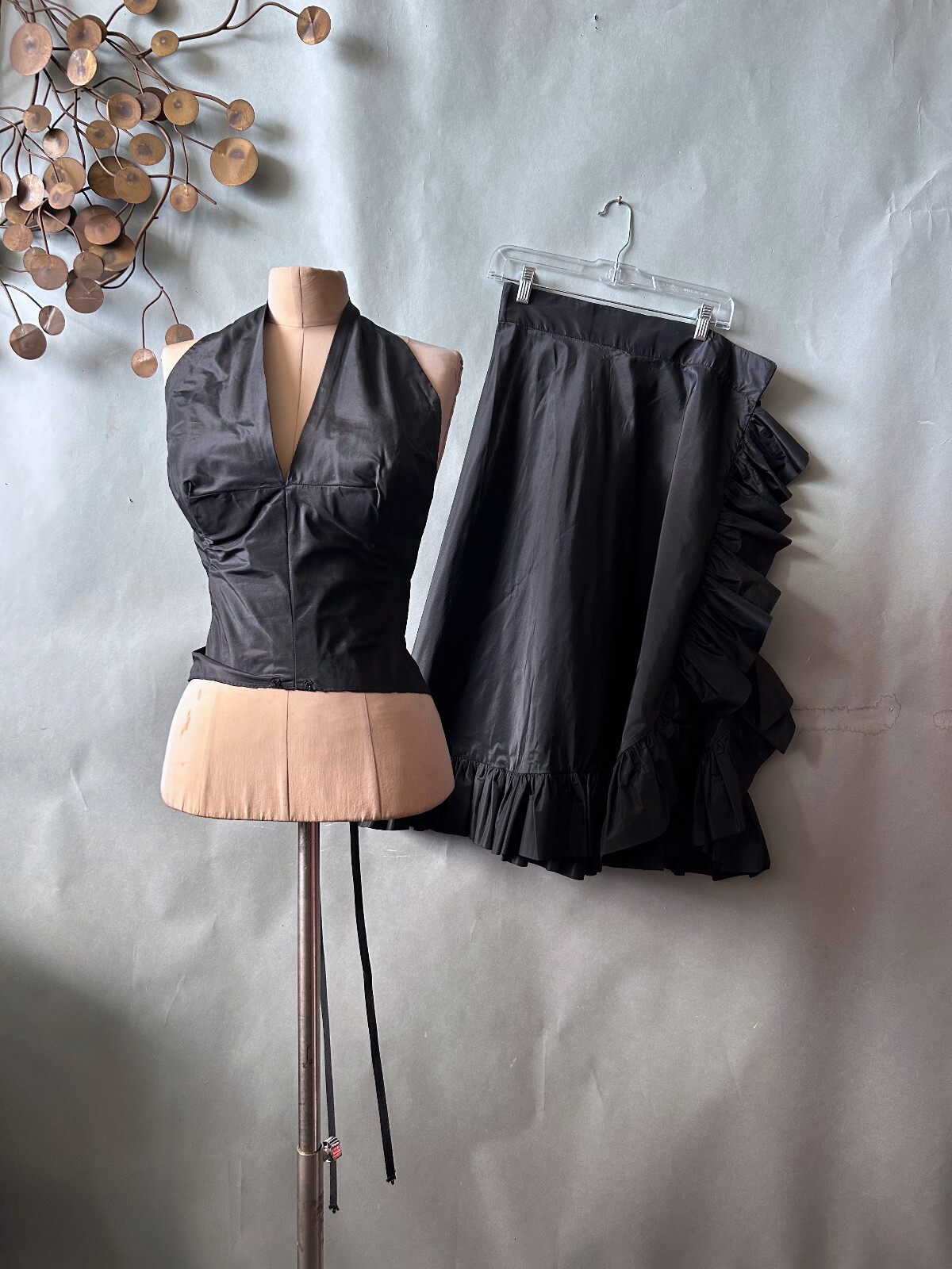 Vtg 1960s Flamenco Style Party Dress Black Halter Busty Cocktail Glam sz S M