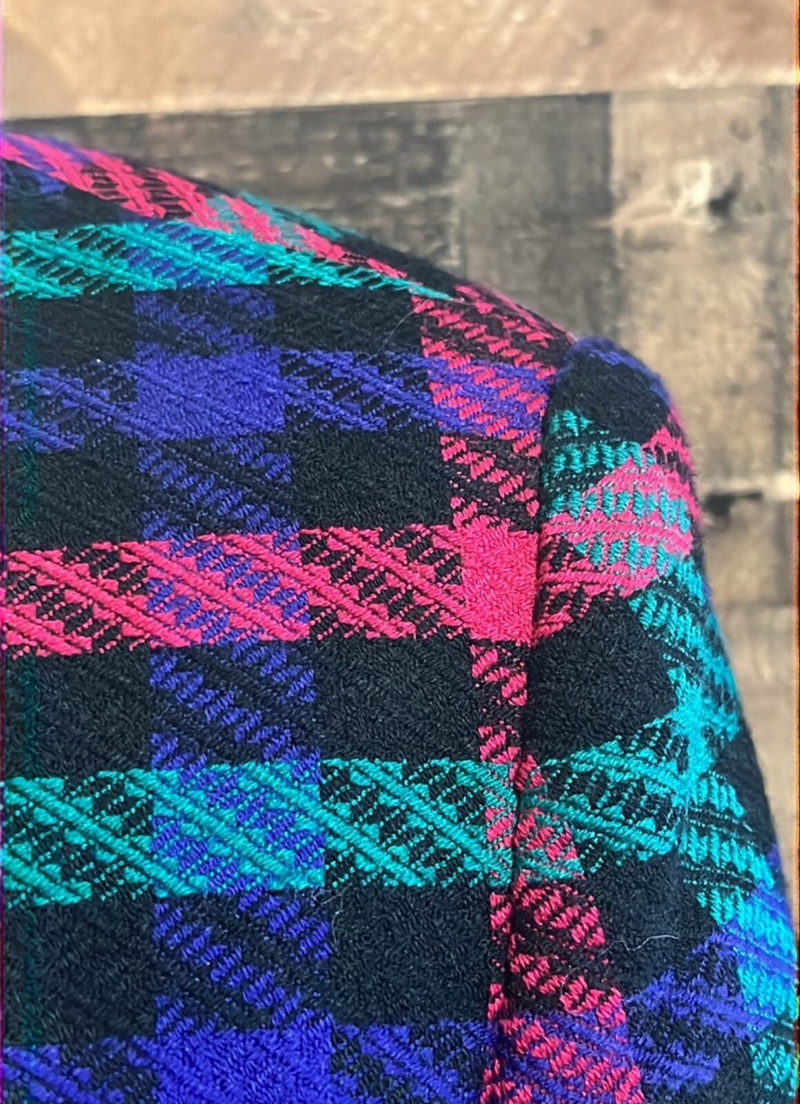 Vintage 90s Funky Colorful Bright Pink Purple Black Teal Plaid Jacket Blazer 8