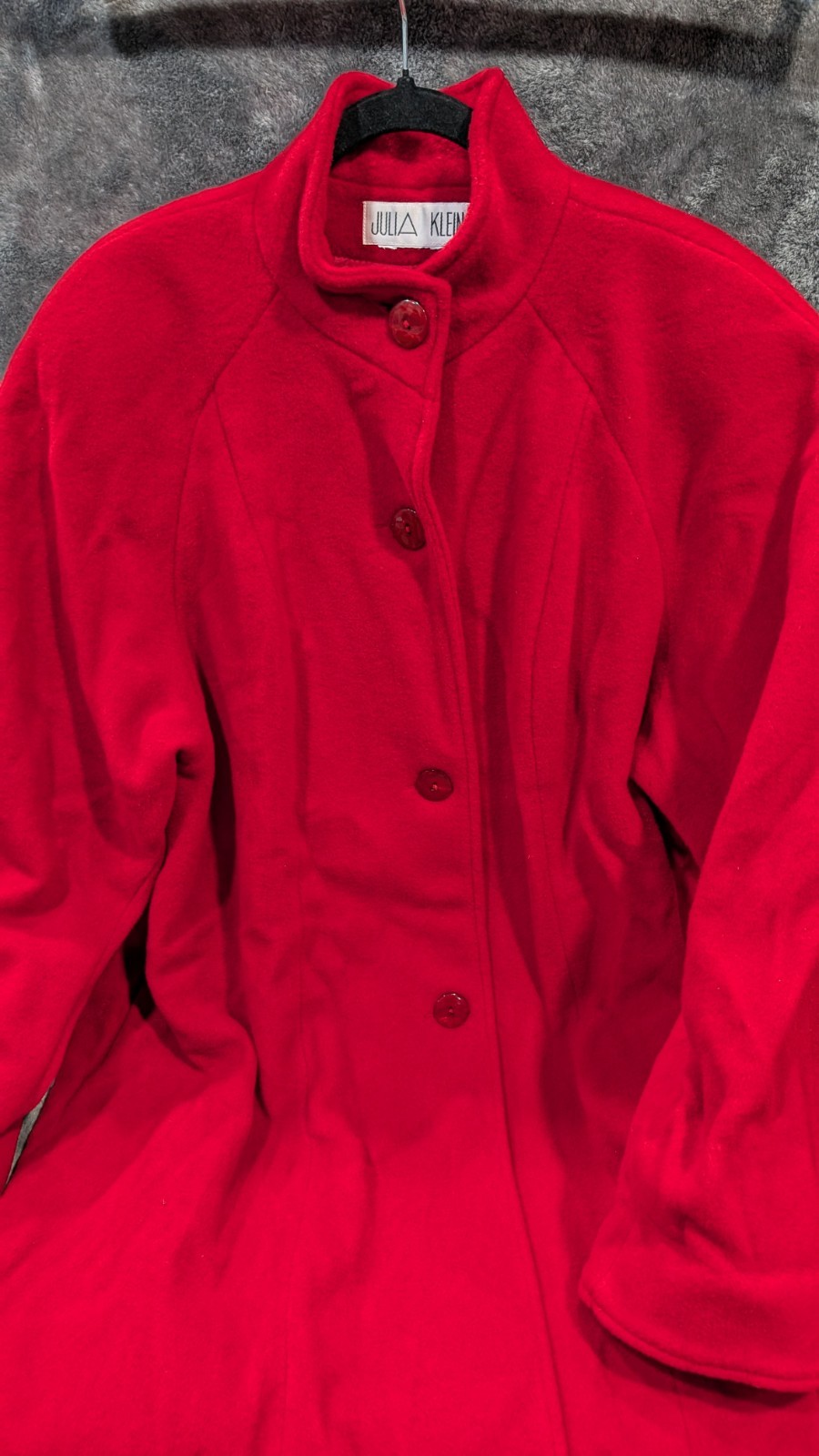 Vintage Julia Klein Red Wool Long Button Up Dress Coat With Scarf Size 2XL