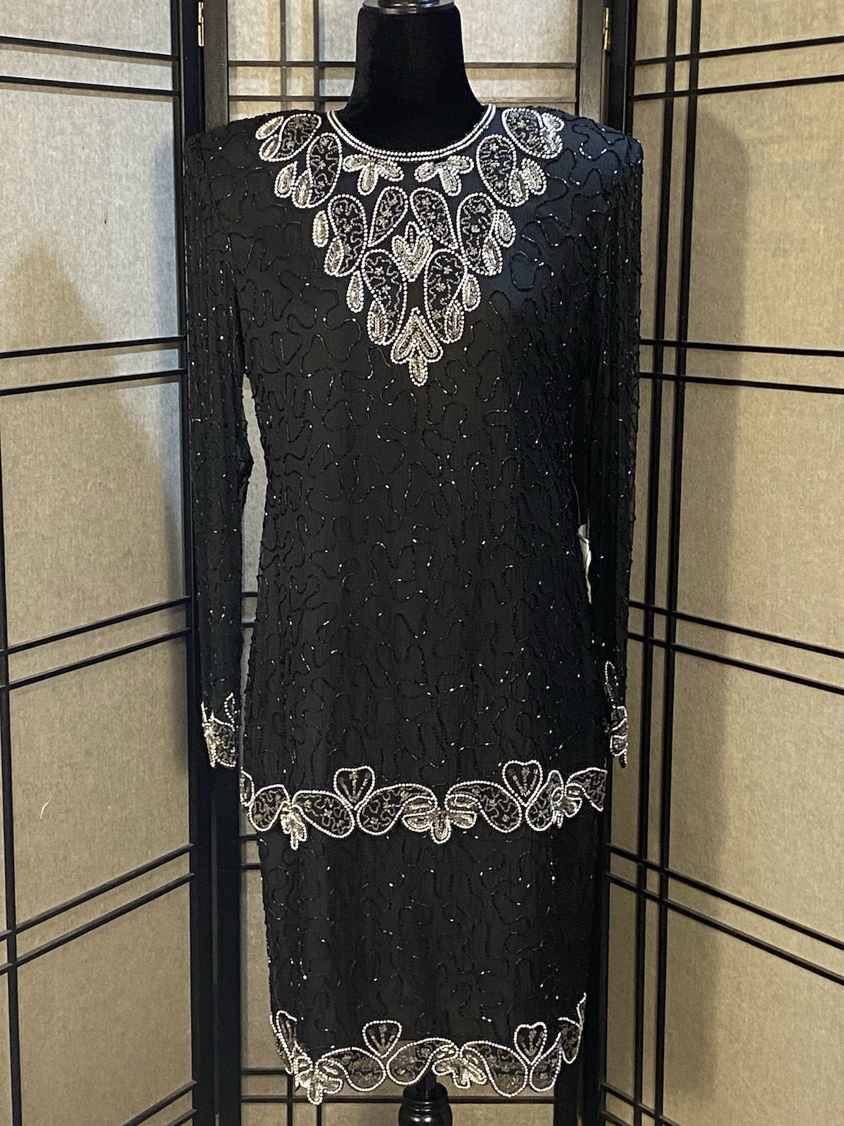 Brilliante By J.A. Vintage Silk Beaded Sz L Cocktail Dress Wedding NWT Formal