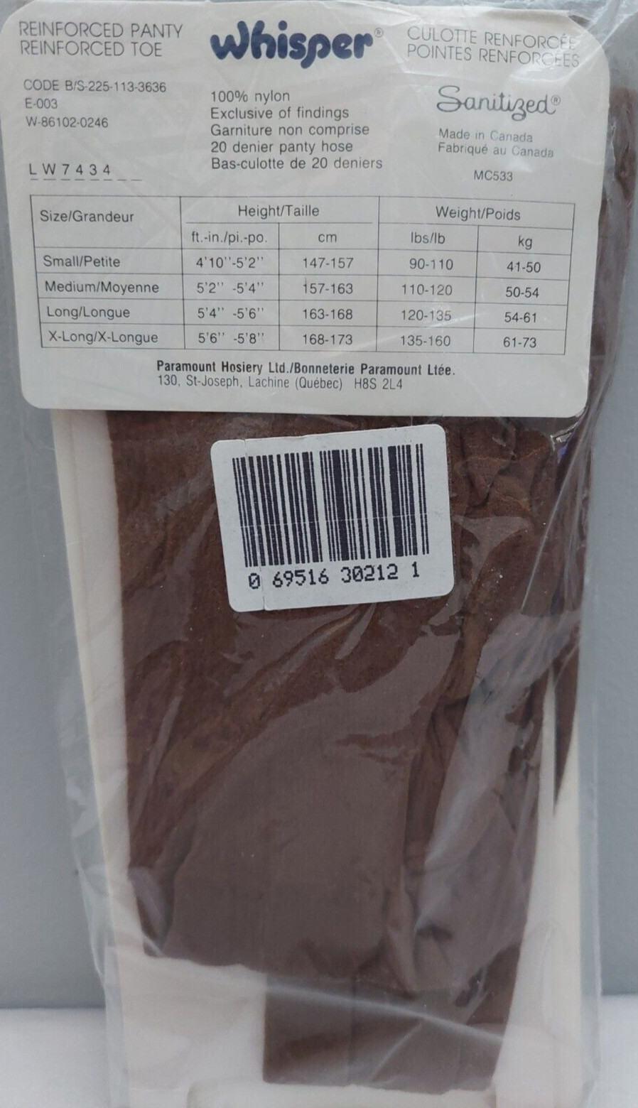 Vintage Pantyhose Whisper Color Taupe Size Small B004A