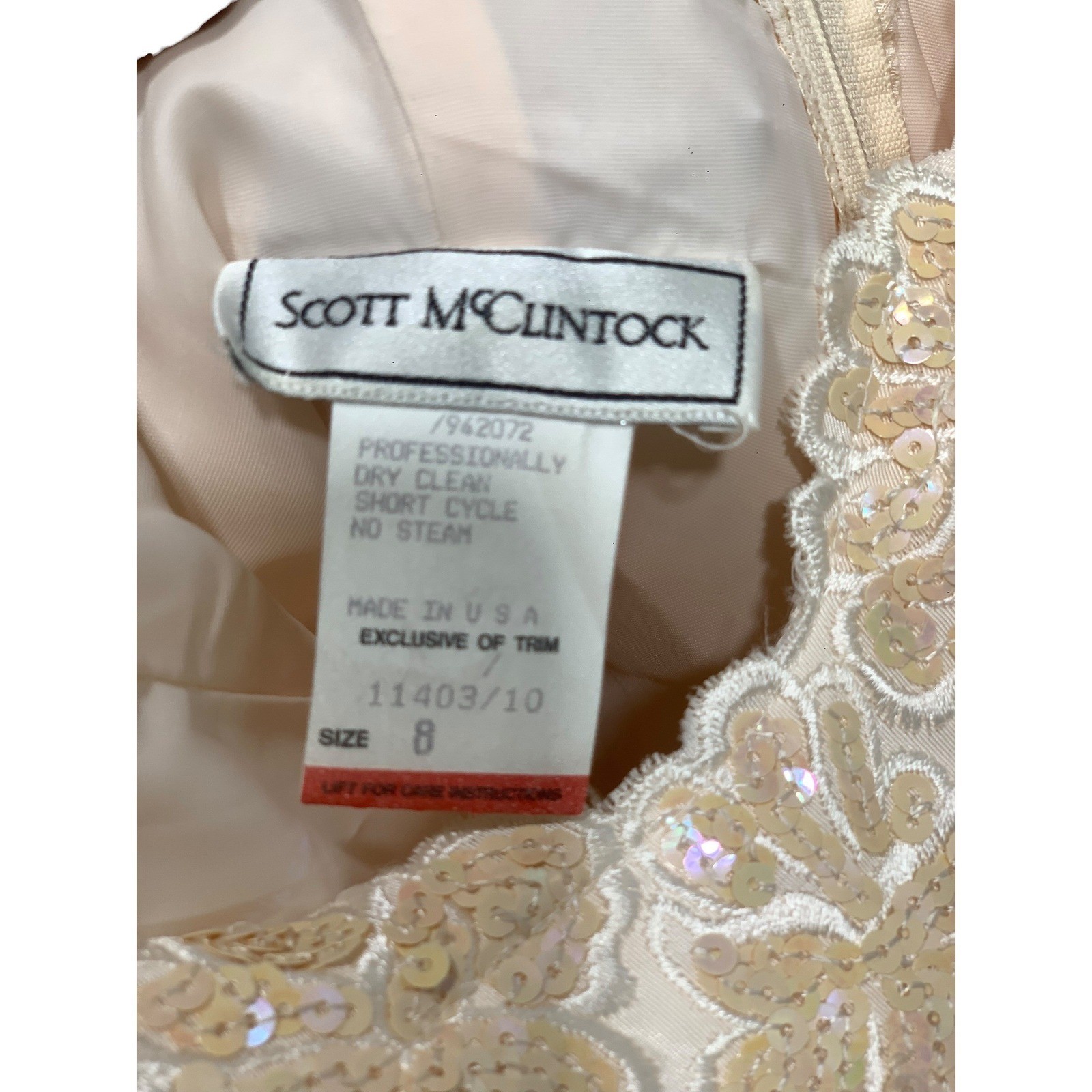 Vintage Scott McClintock Champagne Embroidered Satin Bow Back Party Dress Size 8
