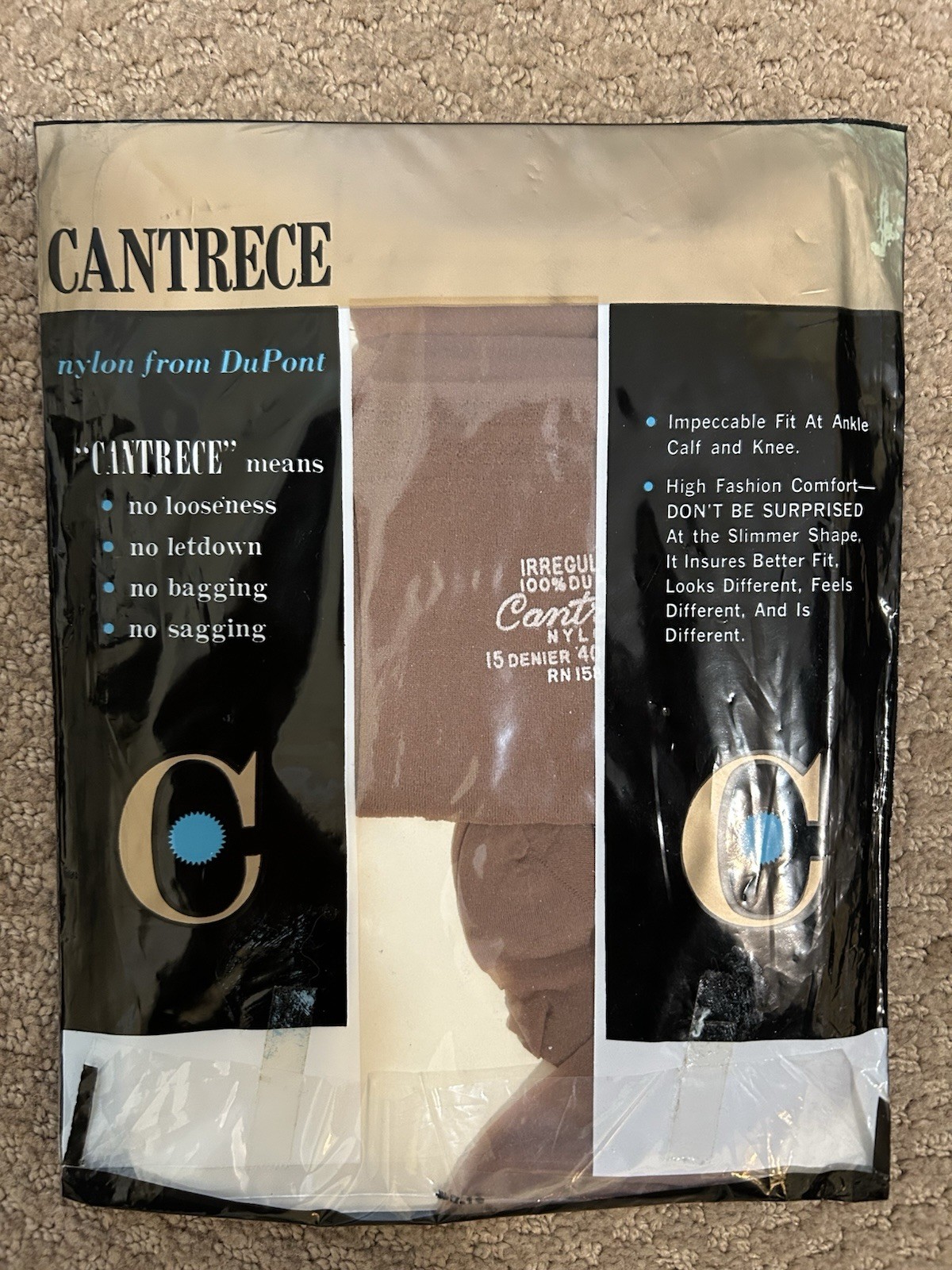Vintage 60s Cantrece 100% Nylon Sheer Seamless Stockings Shadow SZ B 9.5-10