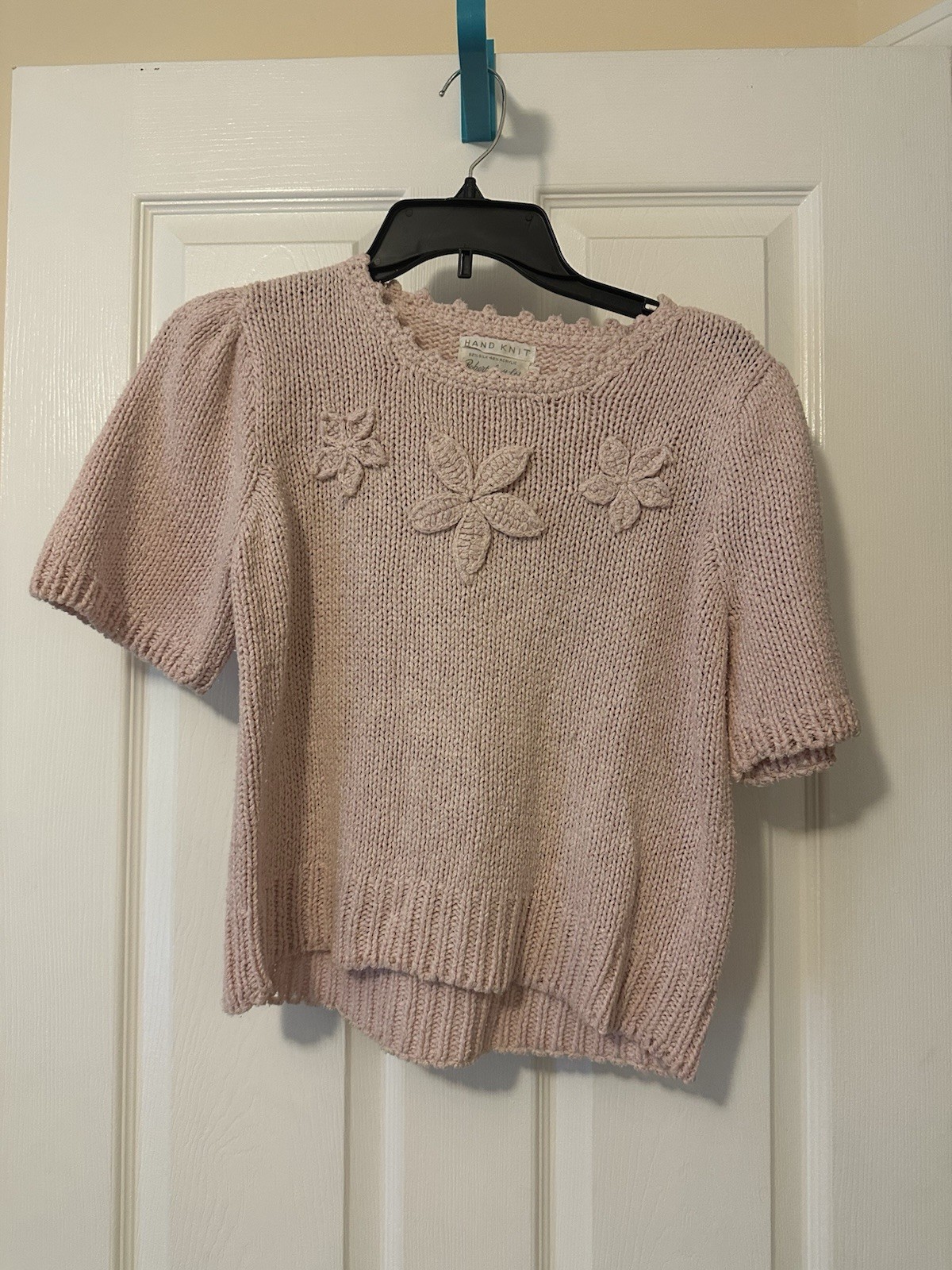 Vintage Hand Knit Dusty Pink Robert Scott Ltd. Shortsleeved Sweater Size Small