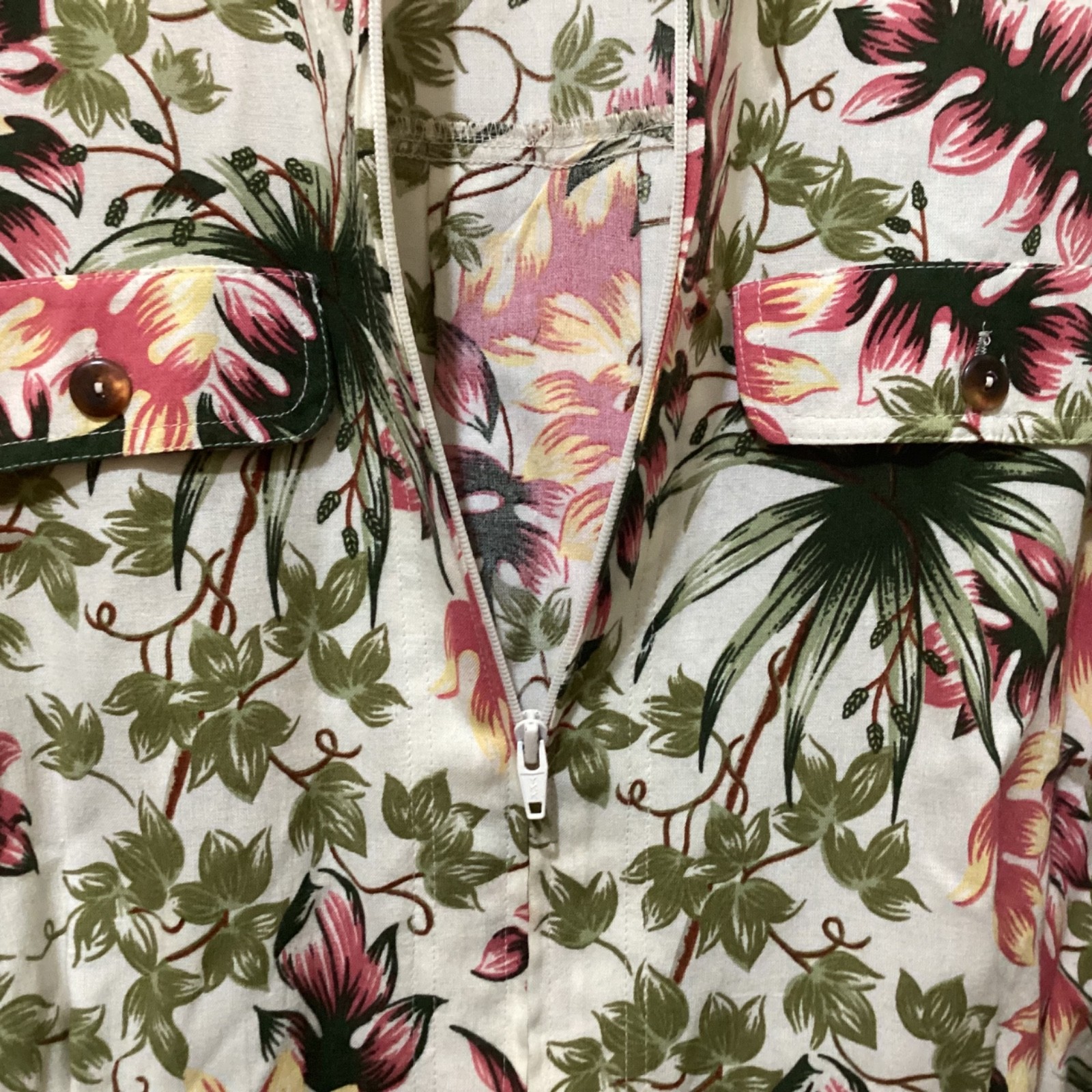 VTG 90s OUTBACK RED Blouse Top Jacket Zip Cropped Floral Rayon ~Small