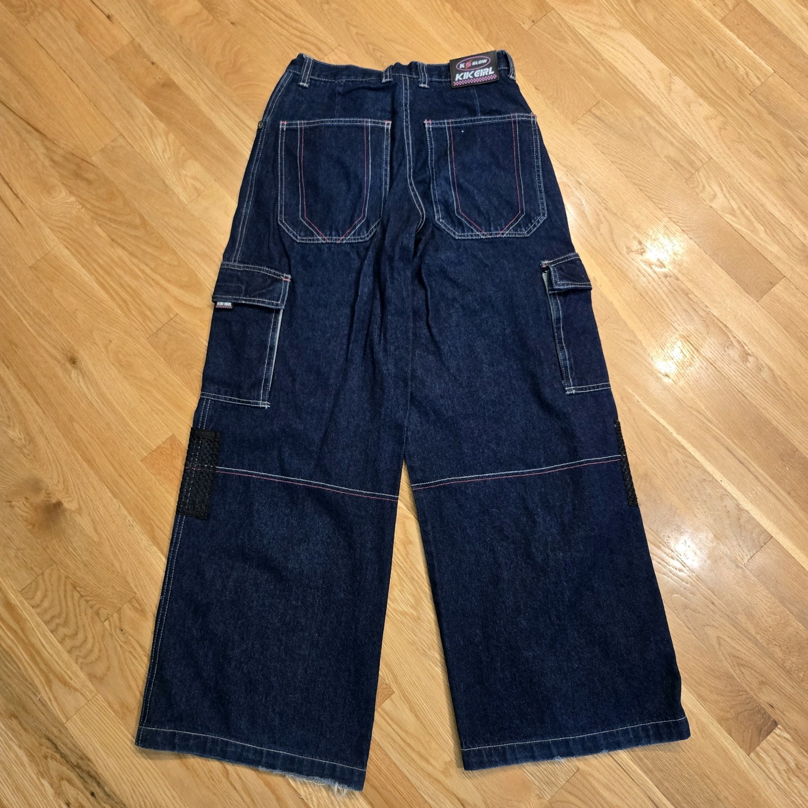 KIK GIRL Jeans Size 1 90s Y2K Rave Skater Grunge Cargo Wide Leg Vintage Denim
