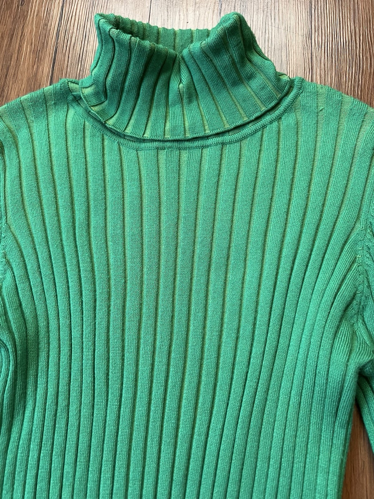 Vintage Y2K Ribbed Knit Top XL Green Turtleneck Chunky Cyber Grunge Office 90s