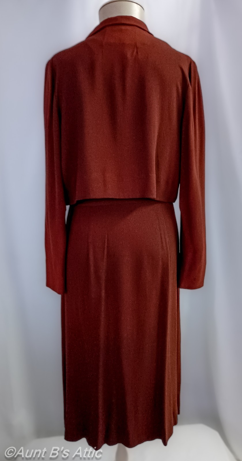 Vintage 40’s Demi Dell Originals 3Pc Br/Gold Rayon Crepe Dress Jacket & Belt LG
