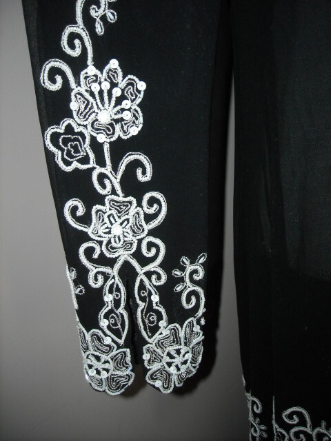 Vintage NWT Sheer Black White Beaded Long Open Top Size 4 Together (Spiegel)