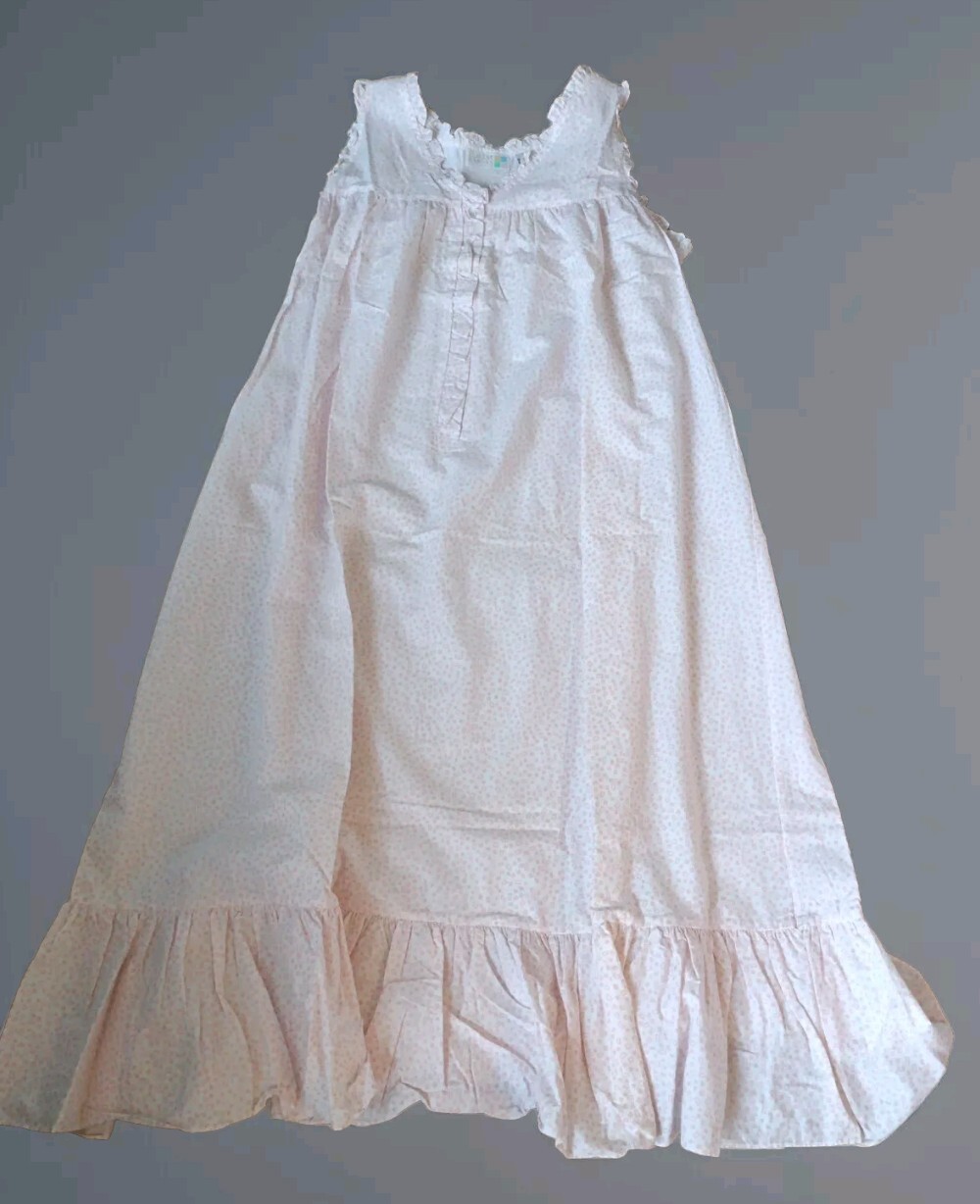 VTG 80s Claudia Barnes Intimate Long Cotton Night Gown Ruffle Hem Sz M, New Tags