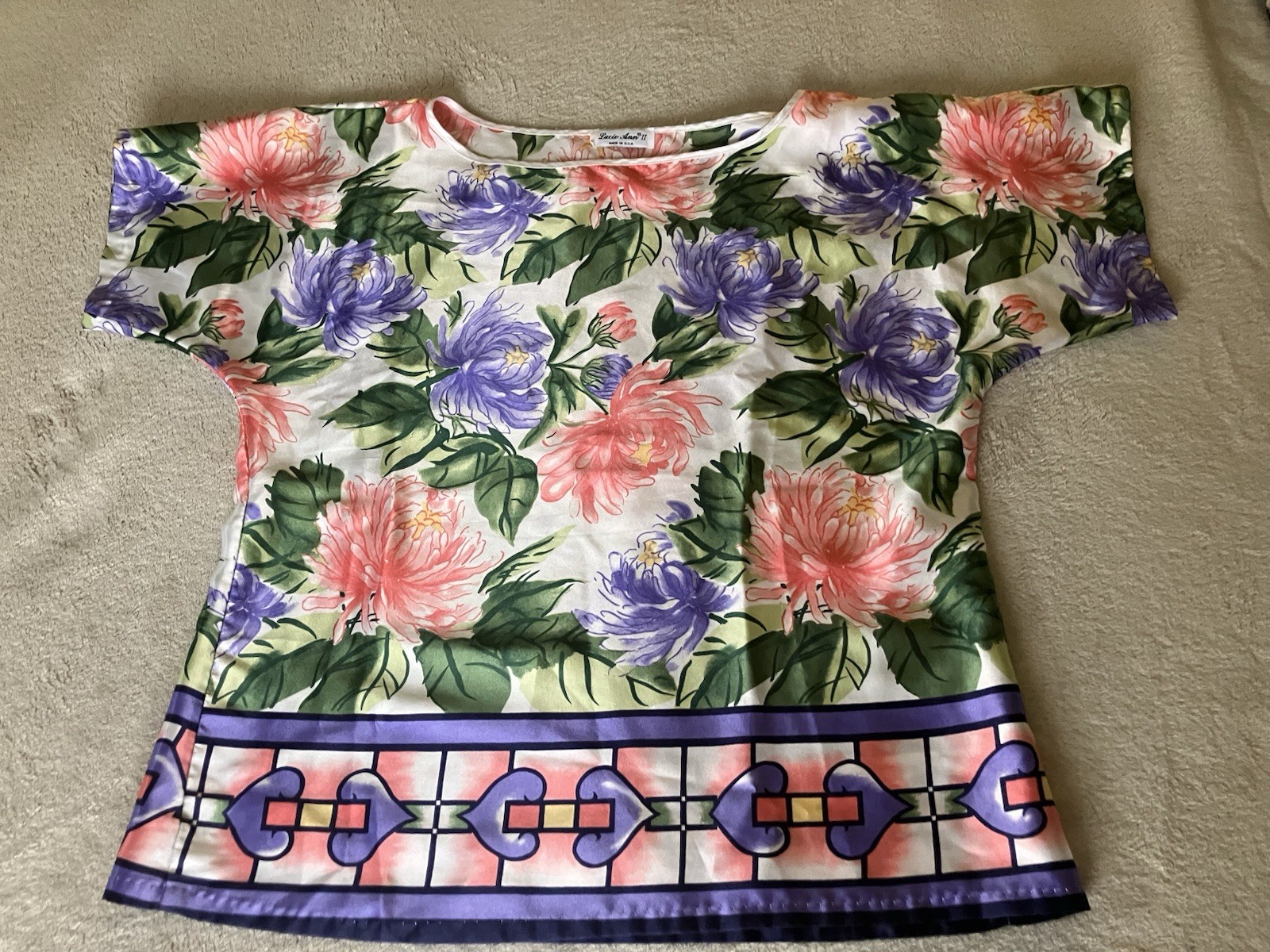 Vtg Lucie Ann II Women’s M Pajama Set Top Pants Satin Floral SS USA Granny Core