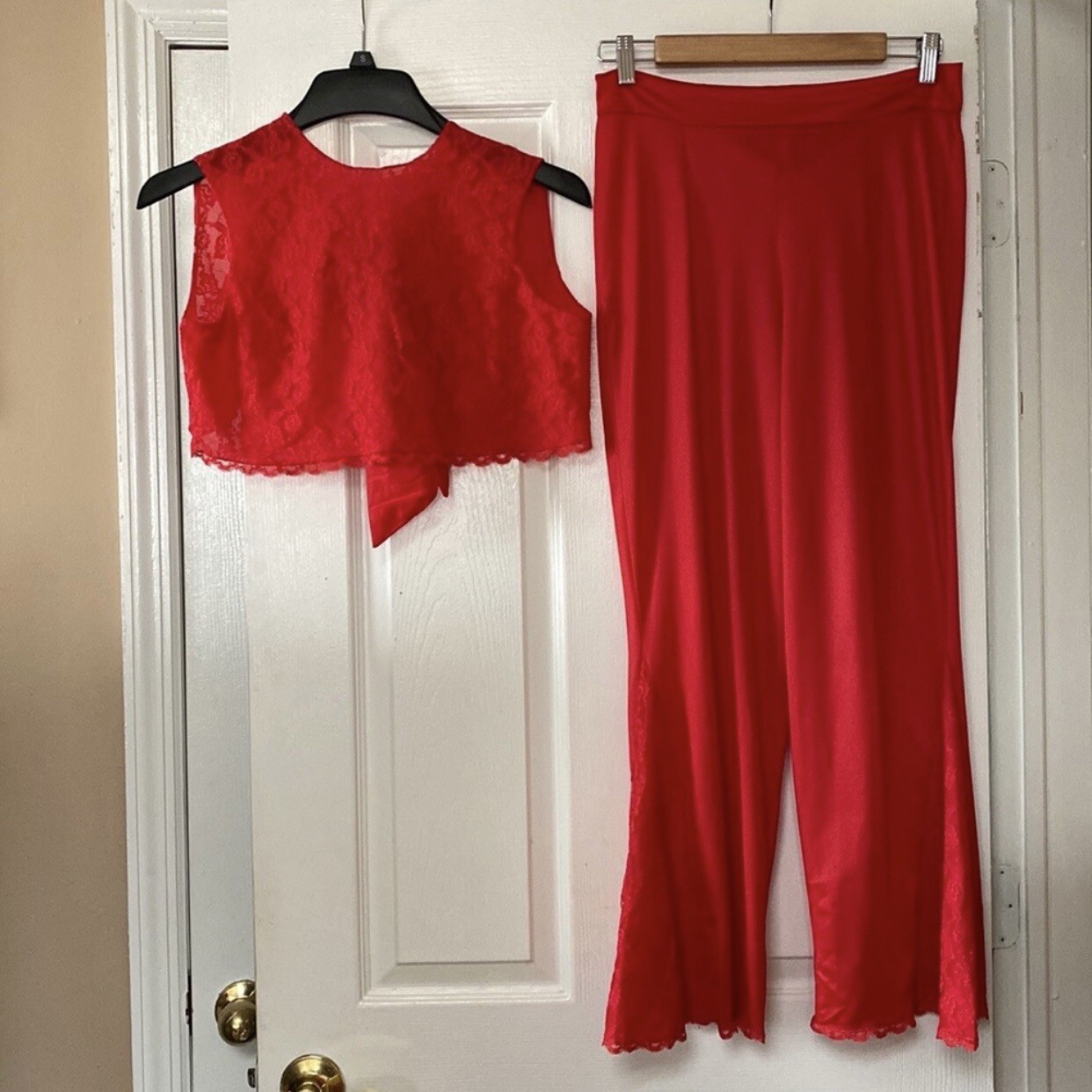 VTG 60’s THE MATADOR by JER MARAI Red Nylon Lace Loungewear Pajamas set