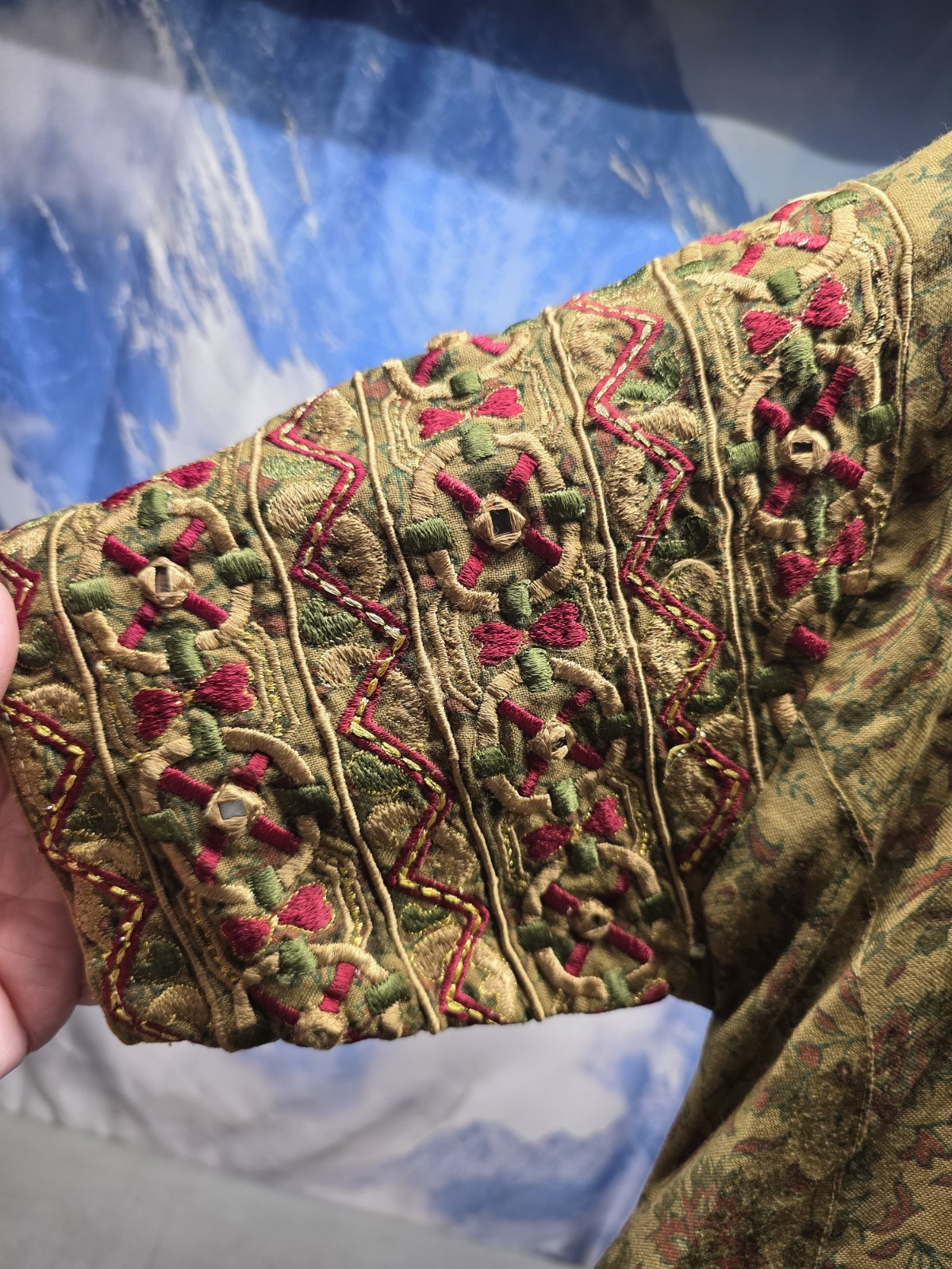 🔥 VTG Handmade Folk Art Dress Mirror Work Shisha Embroidery Floral Block Print