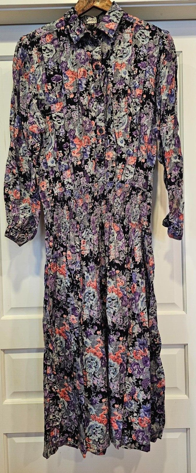 VTG 90s Phool Dress Floral Rayon Button Front with full Skirt Medium FREE S&H