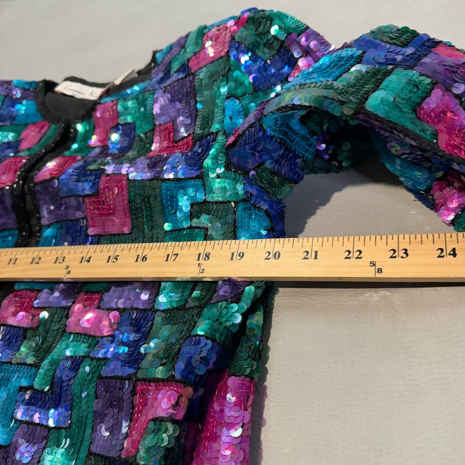 VTG Laurence Kazar Sequin 100% Silk Geometric Blazer Jacket Colorful Festivel-L-