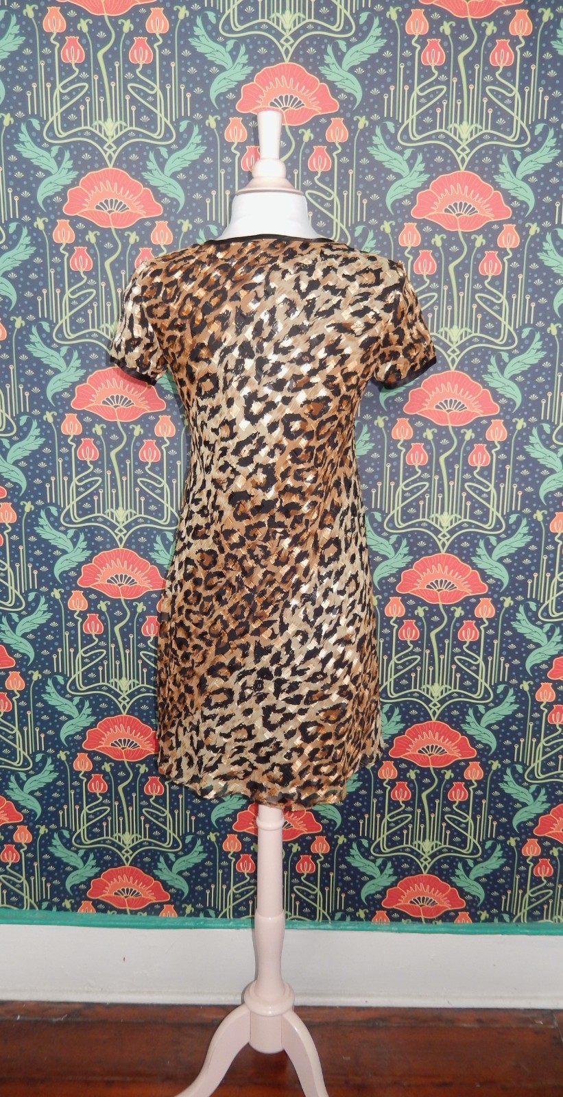 Vintage 90’s Y2K Gold Metallic Leopard Print Grunge Mini Short Sleeve Dress 4P
