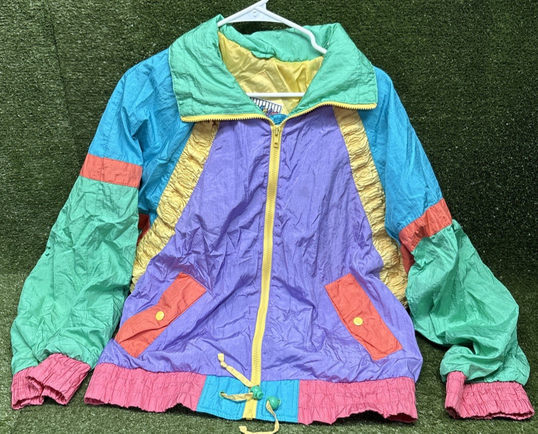 80s East West by The Panda Group 1980s Retro Nylon Jacket Size M ! Multicolor !