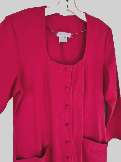 Lerner! Vtg Womens Dress Red Mod 60s 70s Retro Shift Midi Covered Buttons