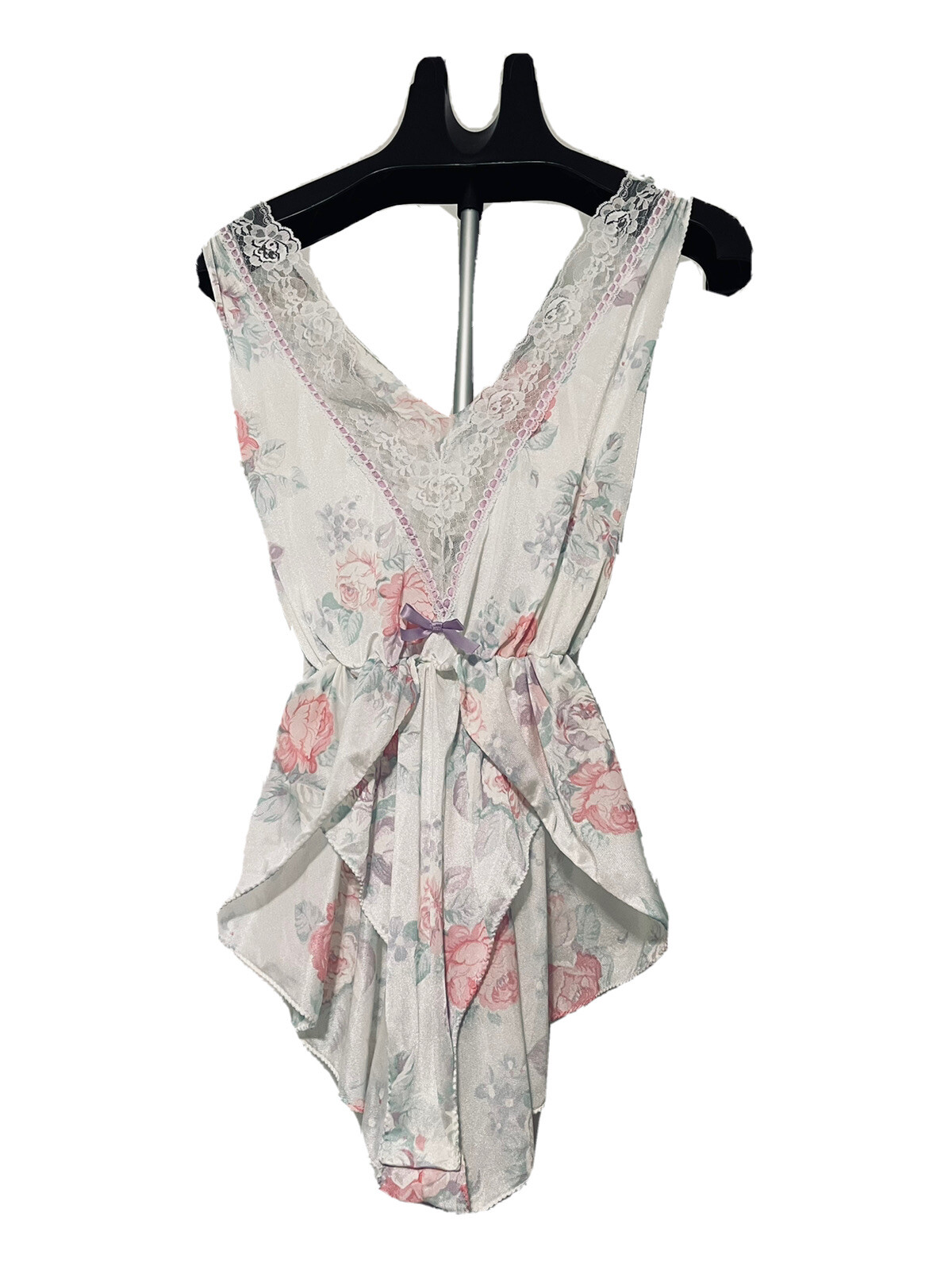Small Bodysuit Lingerie White Pink Floral SNAP Women’s Union USA Vintage