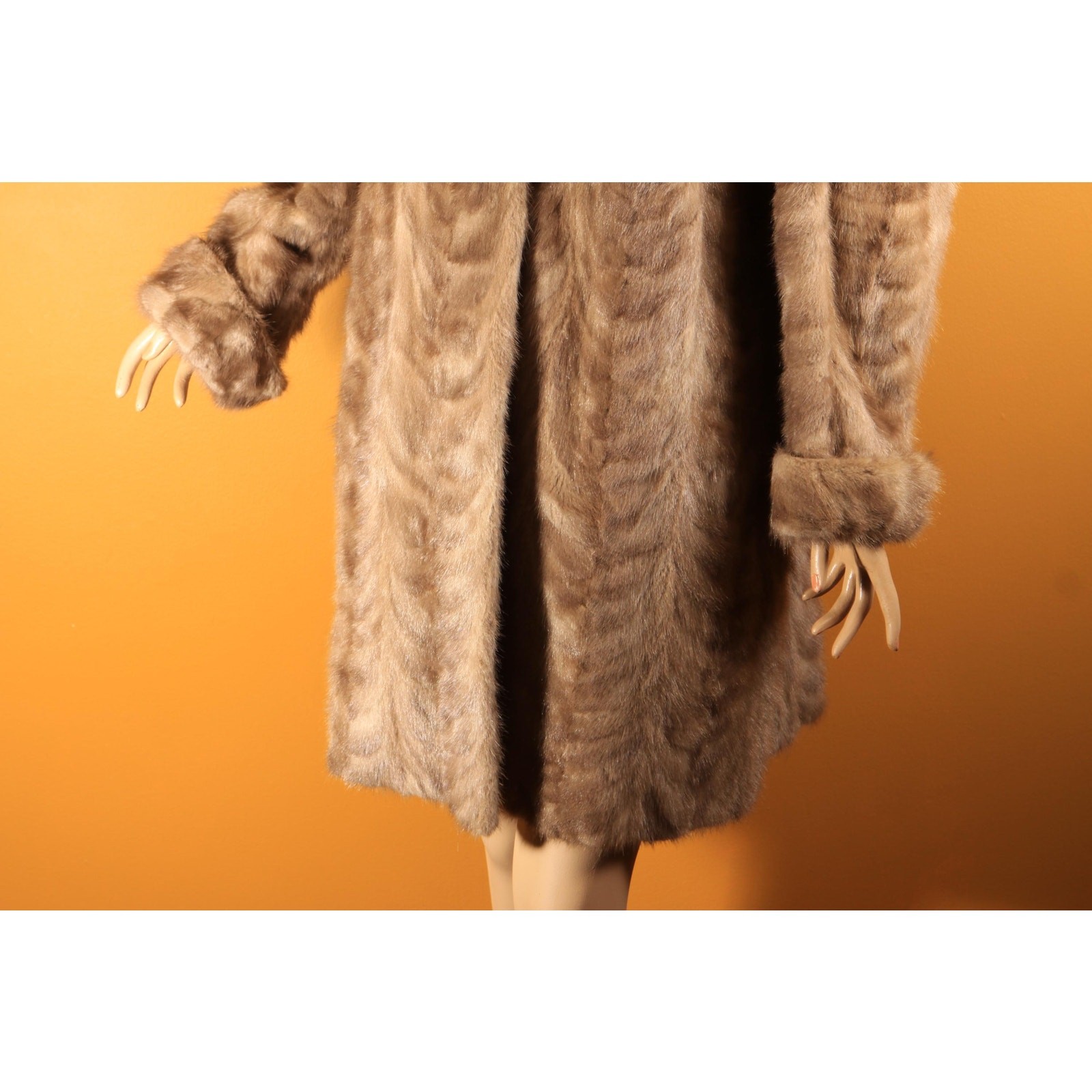 1950s Gray Brown Long Sleeve Rolled Cuff Mink Fur Coat by Gartenhaus -XL