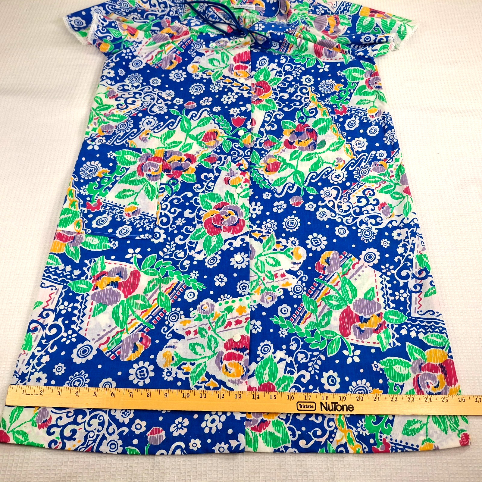 Vintage Lounge Around Women’s Size L 12 ? Snap Buttons Blue Floral Made In USA