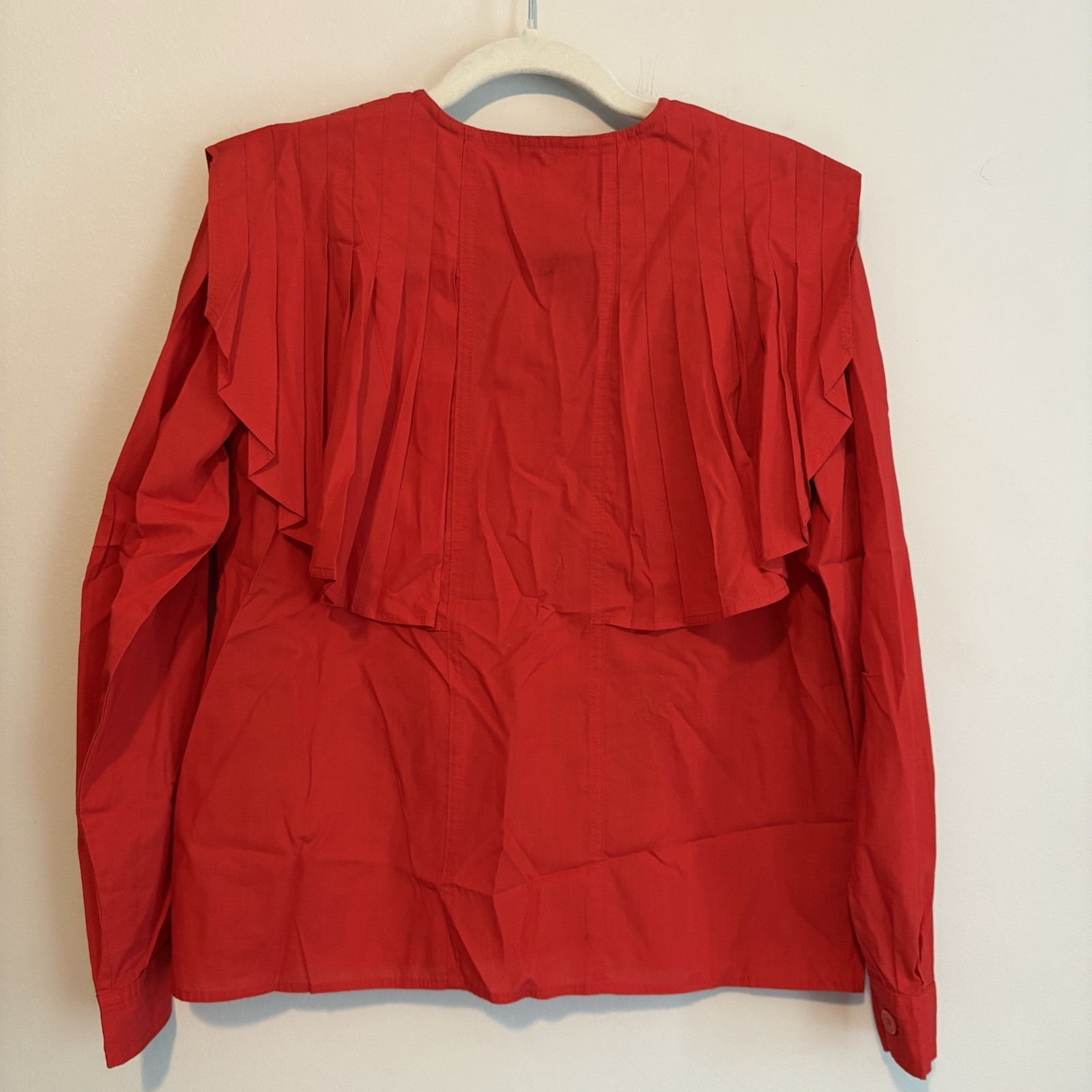 Vintage Cattle Baron Red Woven Cotton Blend Blouse Button Front Pleated