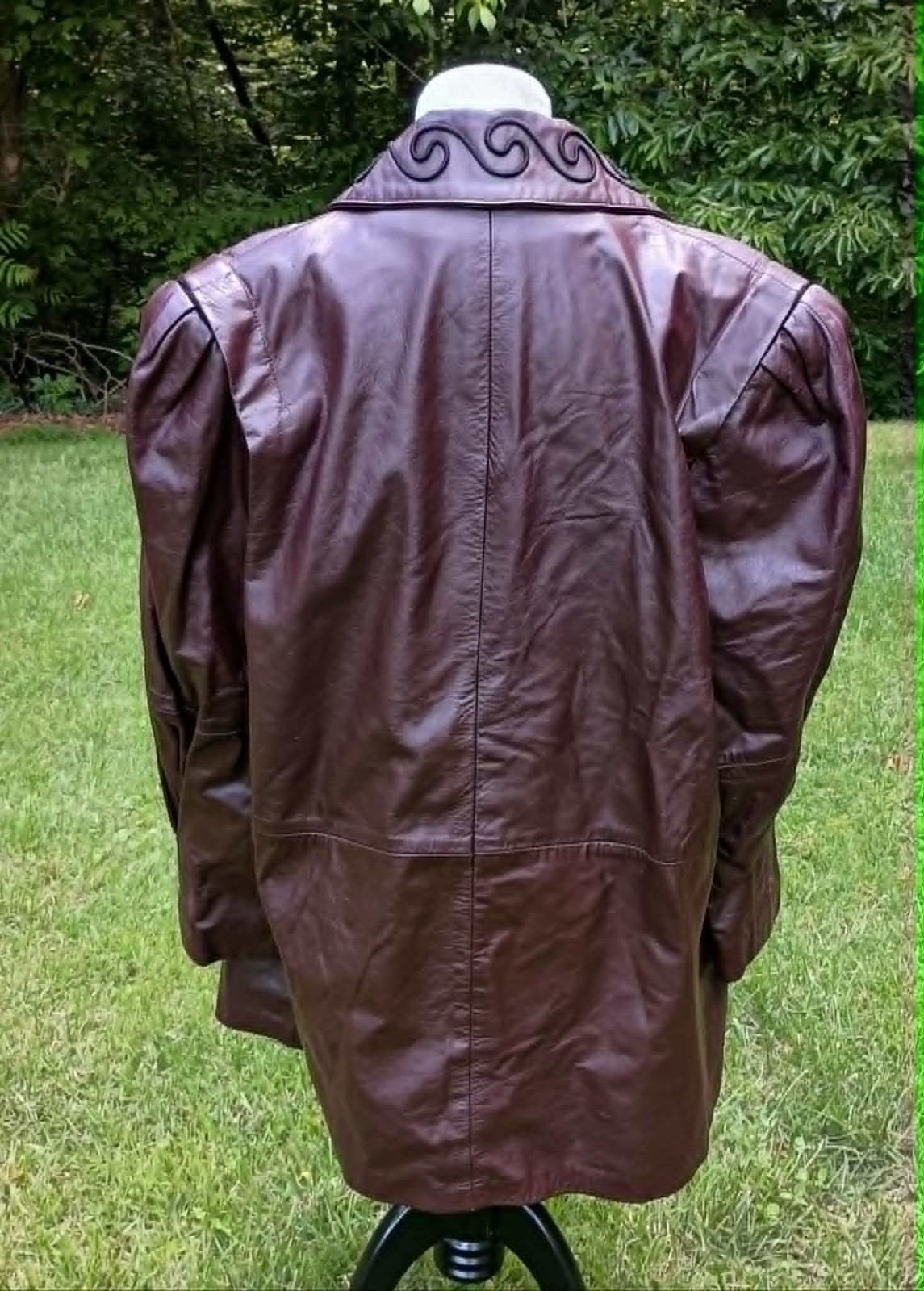 Vintage Northside Genuine Leather Jacket- Mahogany W/Scroll Embroidery on Collar