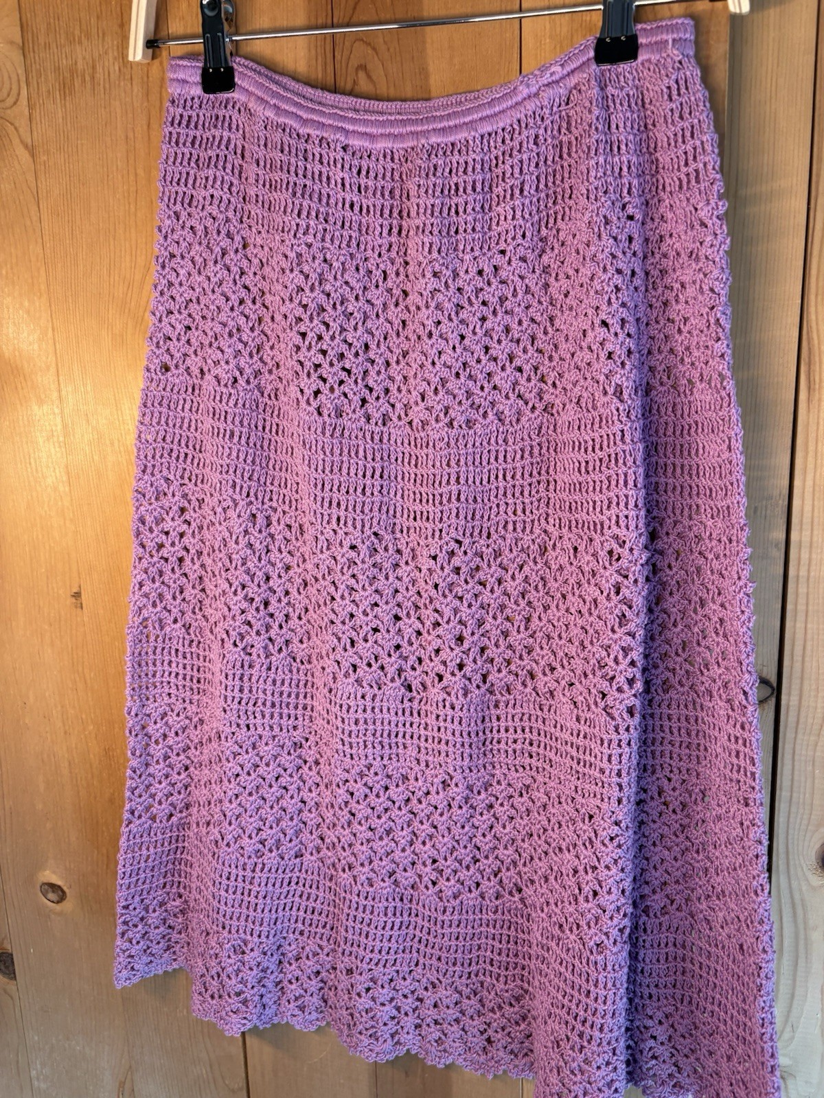 VTG Lavender Crochet Knee Length Skirt Women’s Sz S/M WAIST 24-32” Boho Hippy