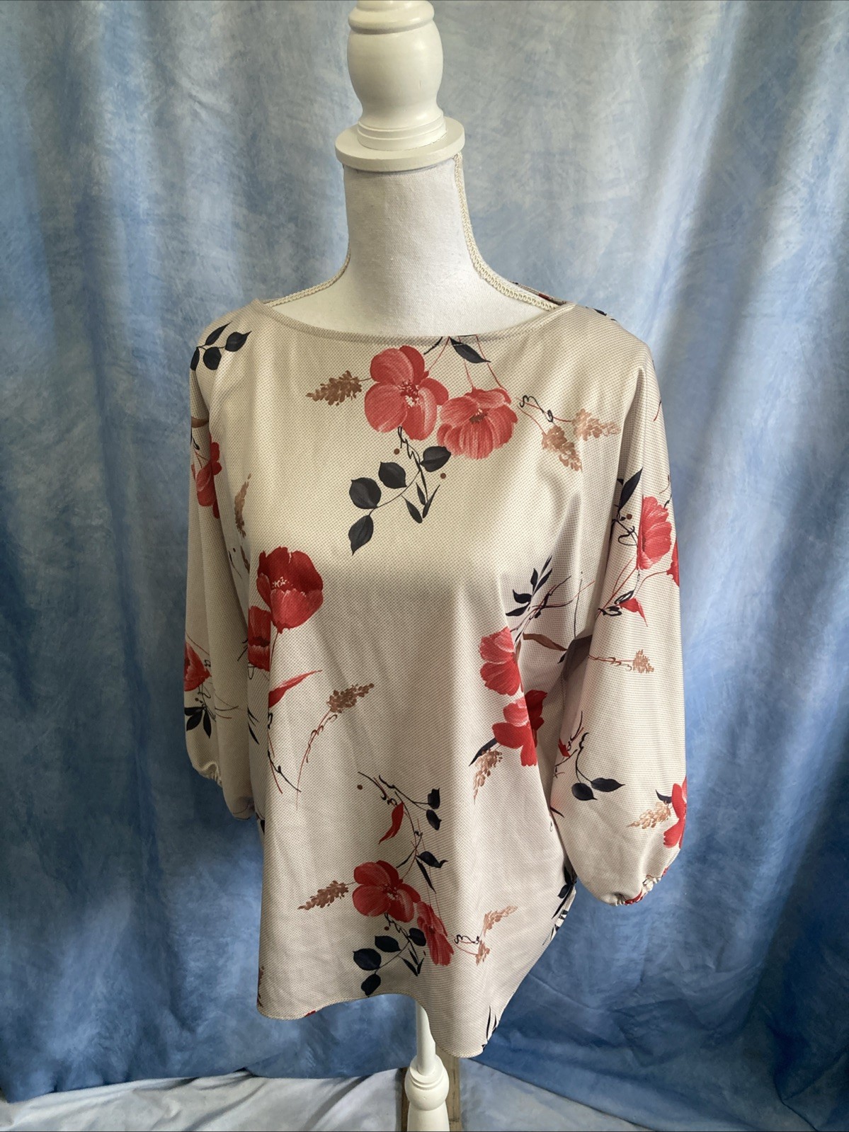 Ample Togs California Vintage 70s Floral Boatneck Top Plus Sz L/XL Polyester GUC