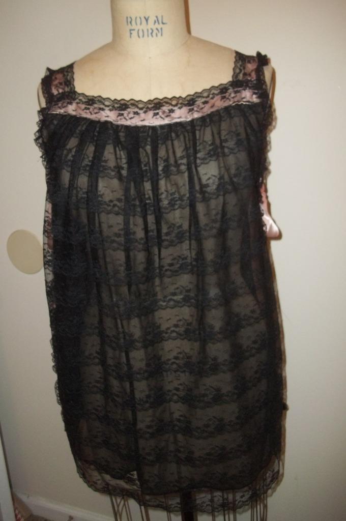 Vintage 60’s LEONORA Black Lace Lingerie Babydoll Chemise Negligee Nightie S