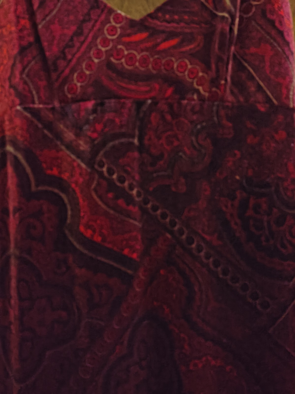 Vintage 90s Dawn Joy Velvet Paisley Slip Dress Asymmetric Fringe Whimsigoth 3/4