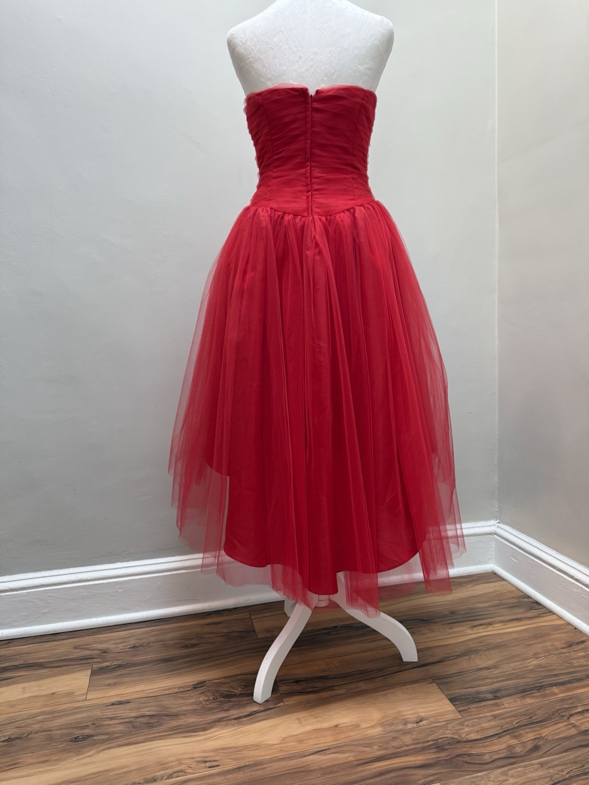 Vtg Red Tulle Poofy Dress Hi Low 50s Style Y2K Party Prom XS/S Christie Helene*