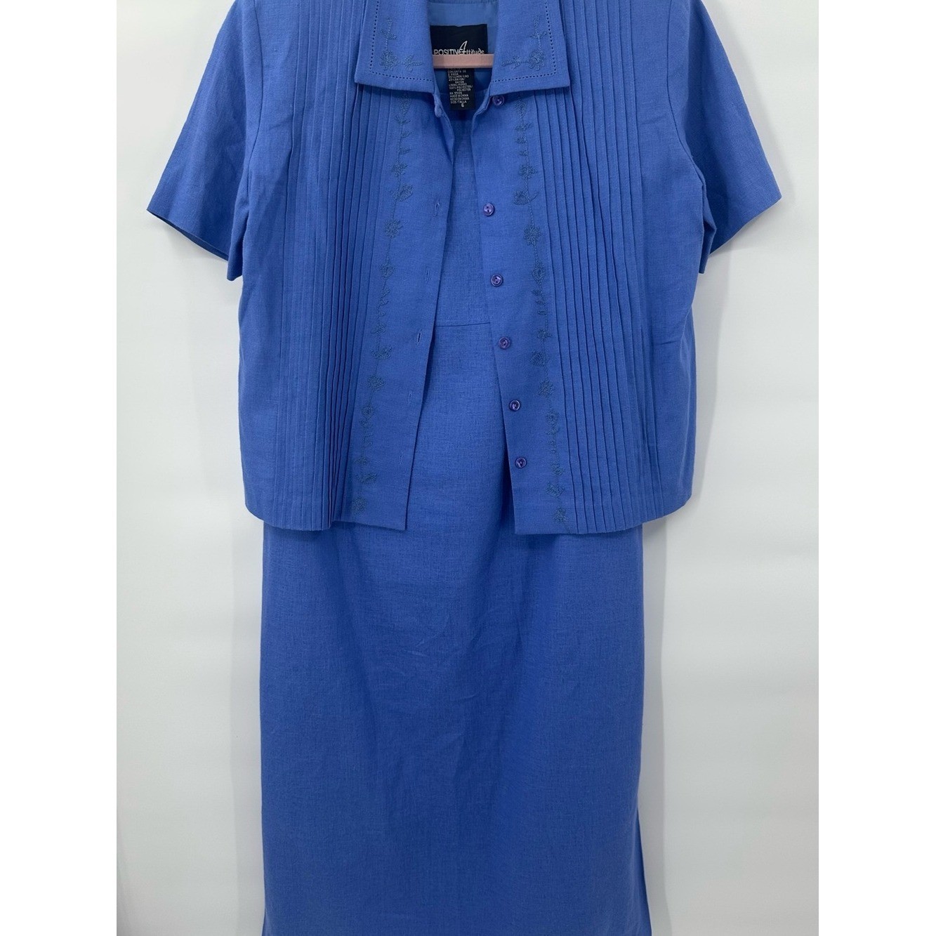 Vintage 90s Positive Attitude Blue Linen Blend Dress Jacket Set 6 NWOT 1180