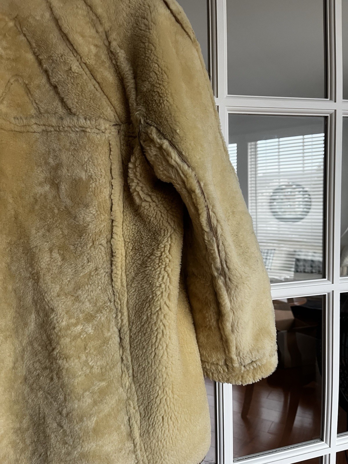 Vintage Designer French Sheepskin Shearling Coat Women’s Large Cognac / Cream