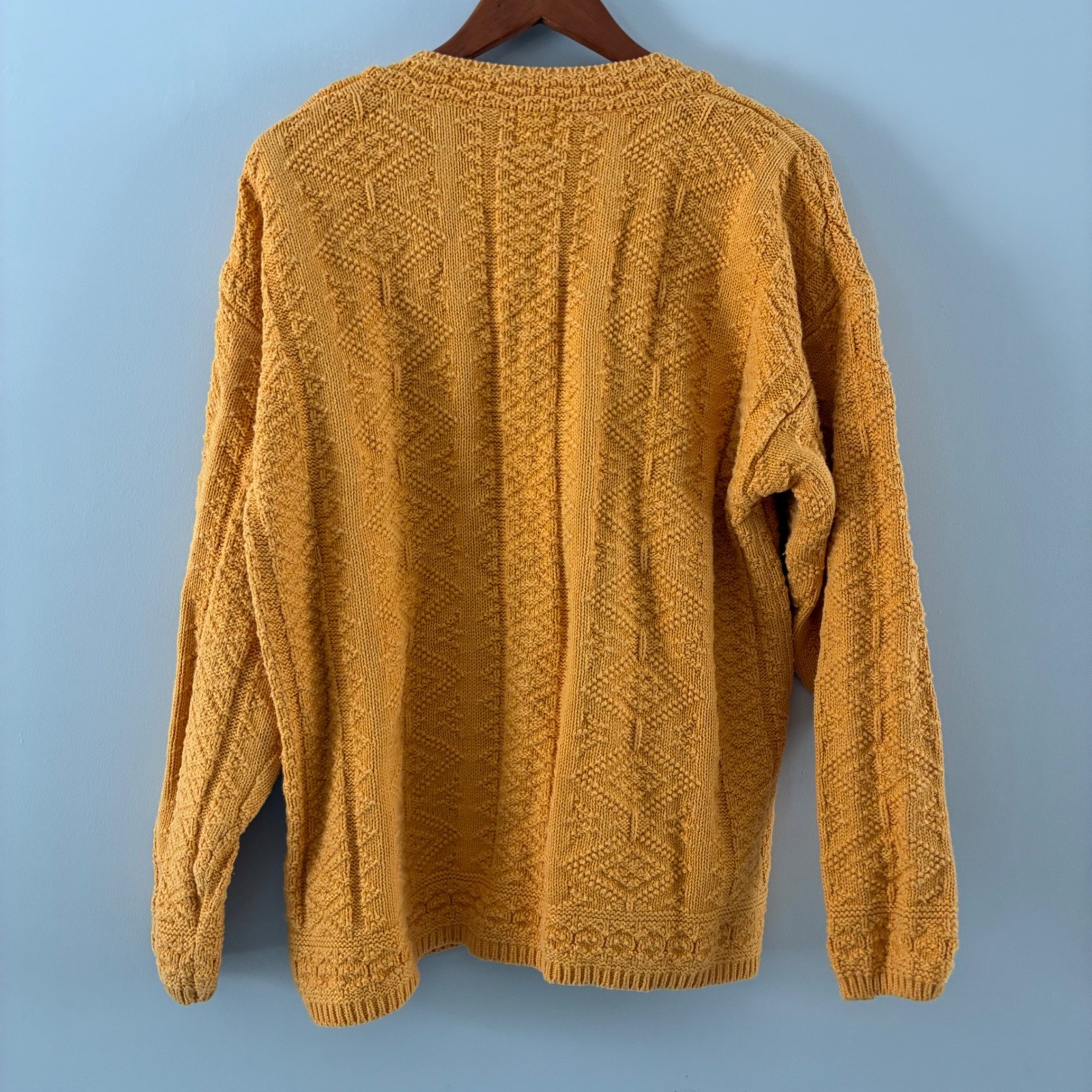 Gap Vintage 90s Mustard Yellow Textured V-Neck Sweater Ramie Cotton Womens Large