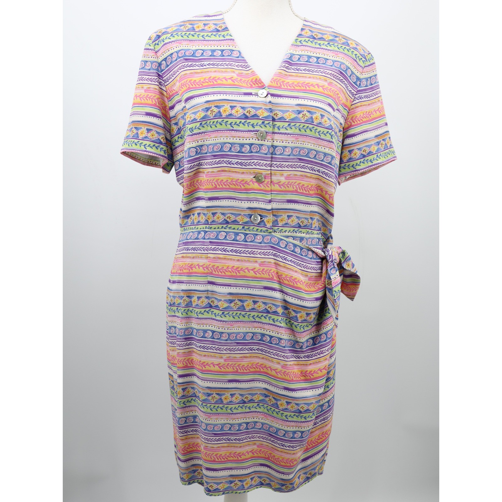 Vintage Talbots Petites Silk Faux Wrap Dress Colorful Print Knee Length 12P