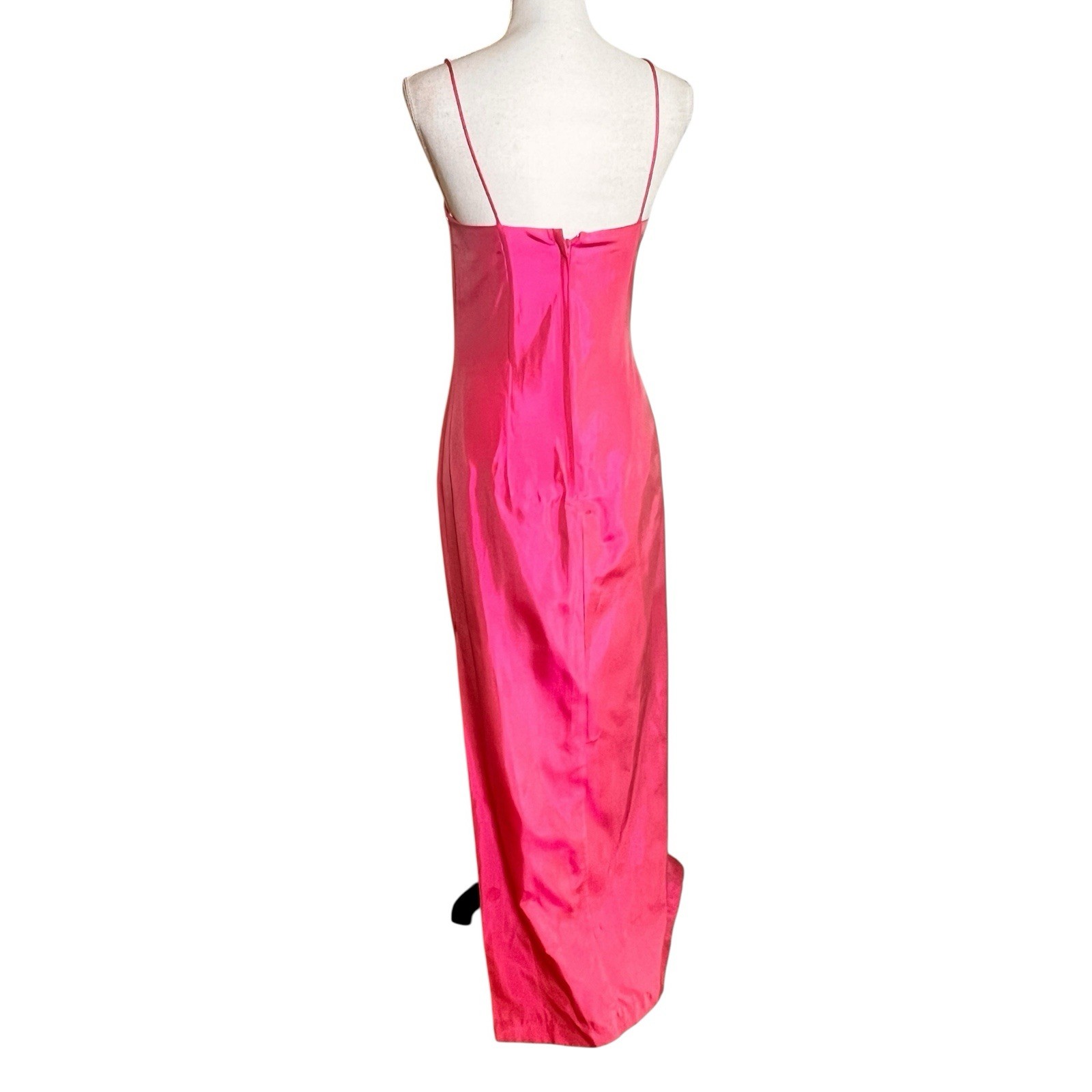 Vtg 90s Y2K Blonde Nites Pink Satin Beaded Slip Maxi Dress XS/S Stains Cleaning