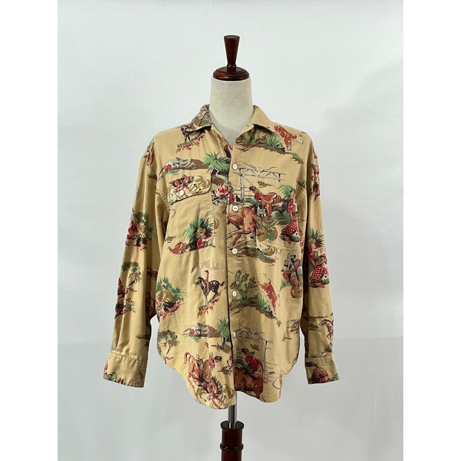Vintage RALPH LAUREN Sz 6 100% Cotton Rodeo Cowboy Print Shirt Top