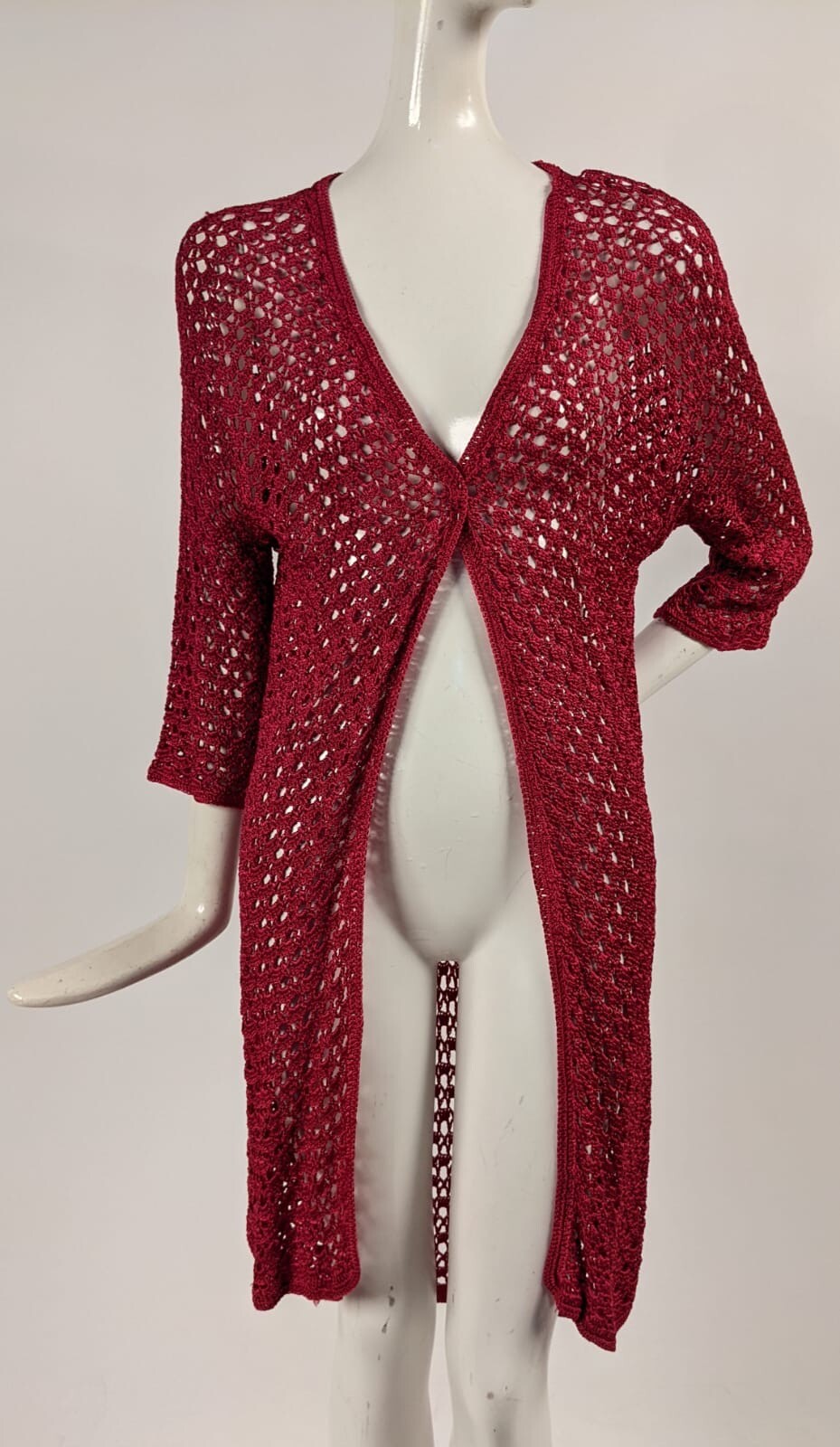 RASPBERRY RED 1930’S HONEYCOMB HEAVY HAND KNIT LONG SWEATER 