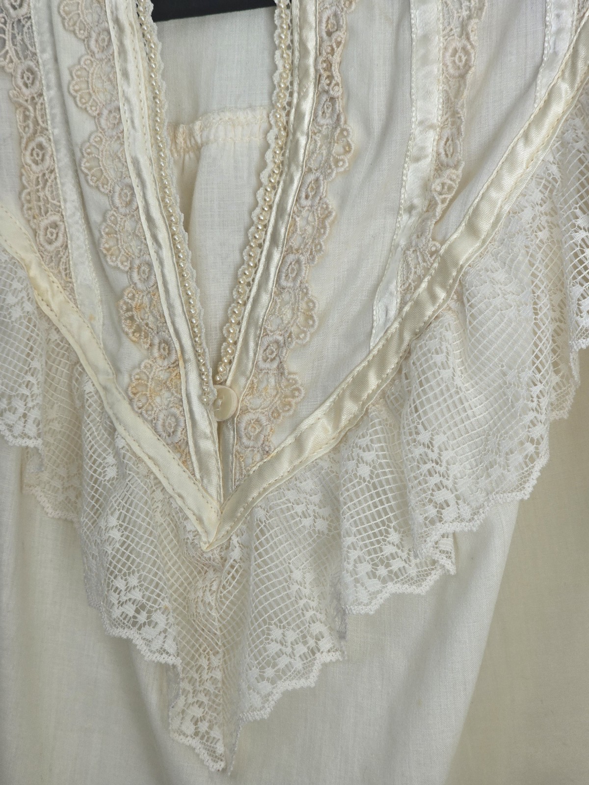 Ivory Lace Victorian Style Long Sleeve Shirt with Lace Trim and Button Cuffs
