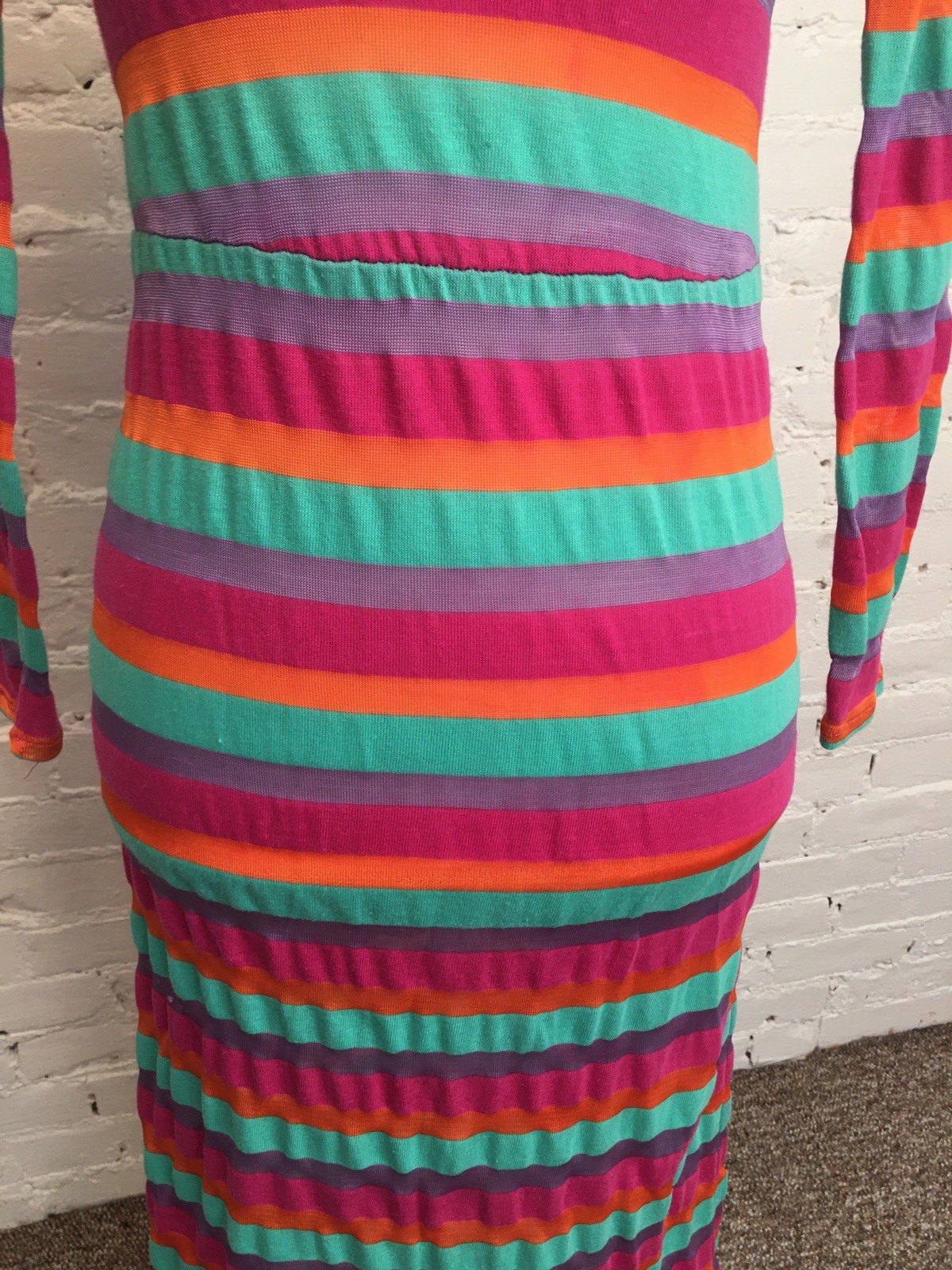 Joseph Magnin vtg 70s striped knit dress open back bodycon size Xs