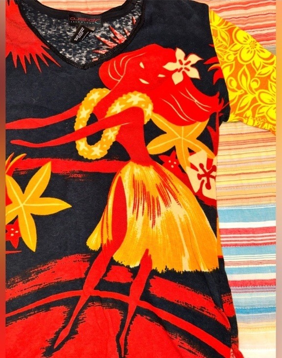 Vintage Rare Custo Barcelona Tropical Hawaiian Dancer Long Sleeve Shirt