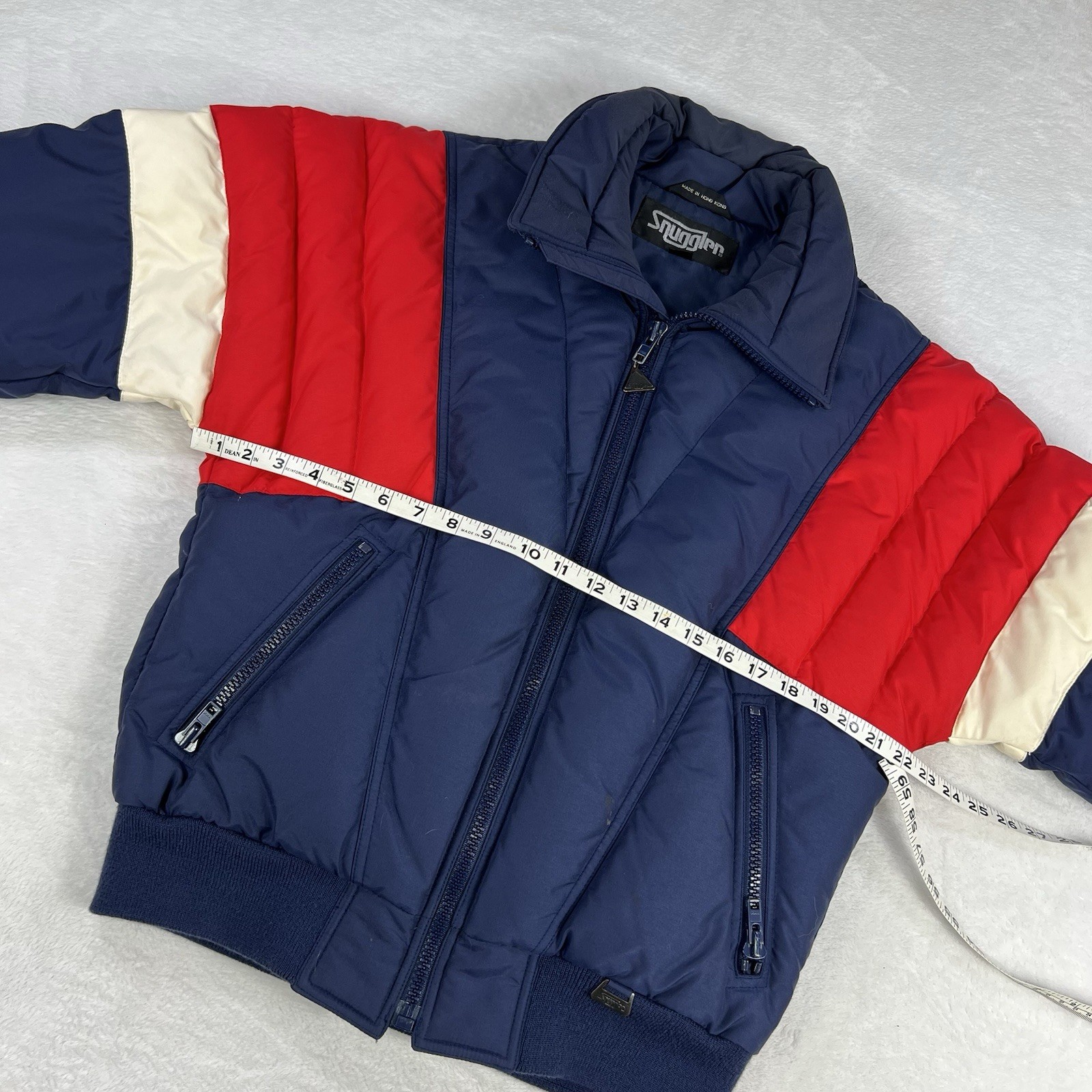 Vintage 80s Snuggler Ski Wear Jacket Mens Medium Blue White Red Stripe Retro