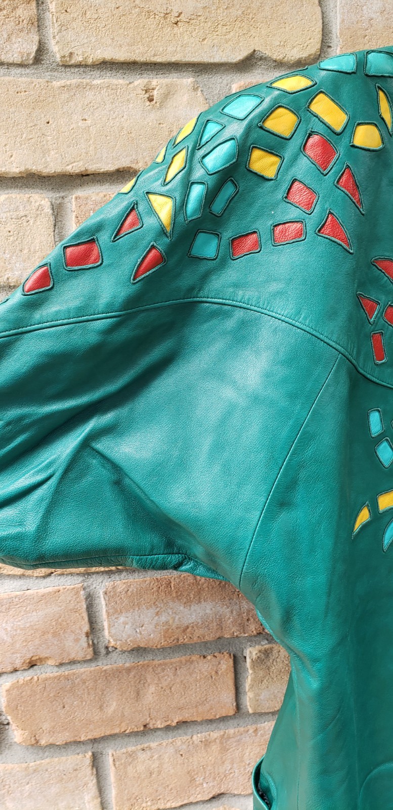 VTG 80s Jean Claude Jitrois Green Leather Jacket Sz 42 Designer Art FLAWS