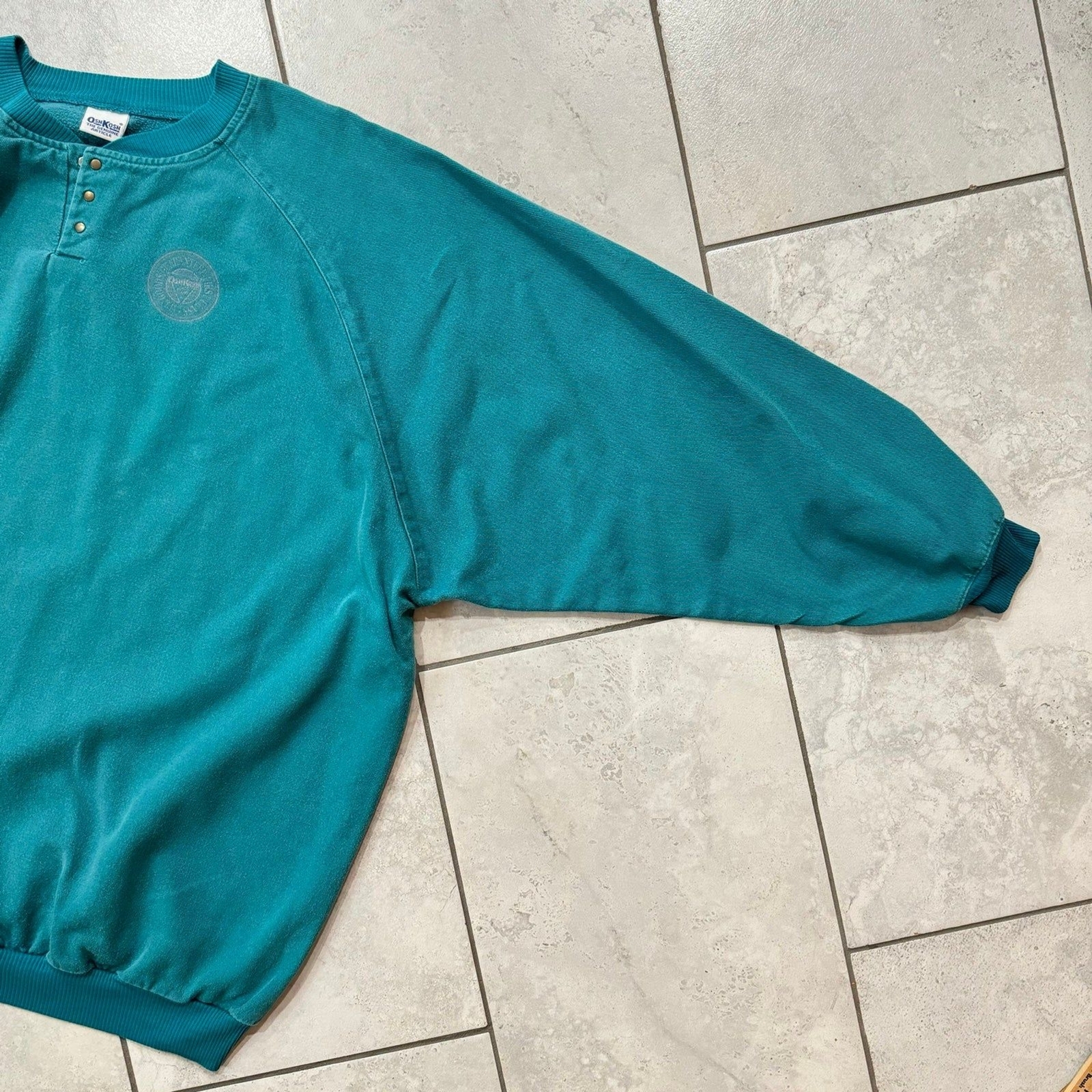 Vintage 90s Osh Kosh Quarter Snap Pullover Sweatshirt Teal Size XL Retro