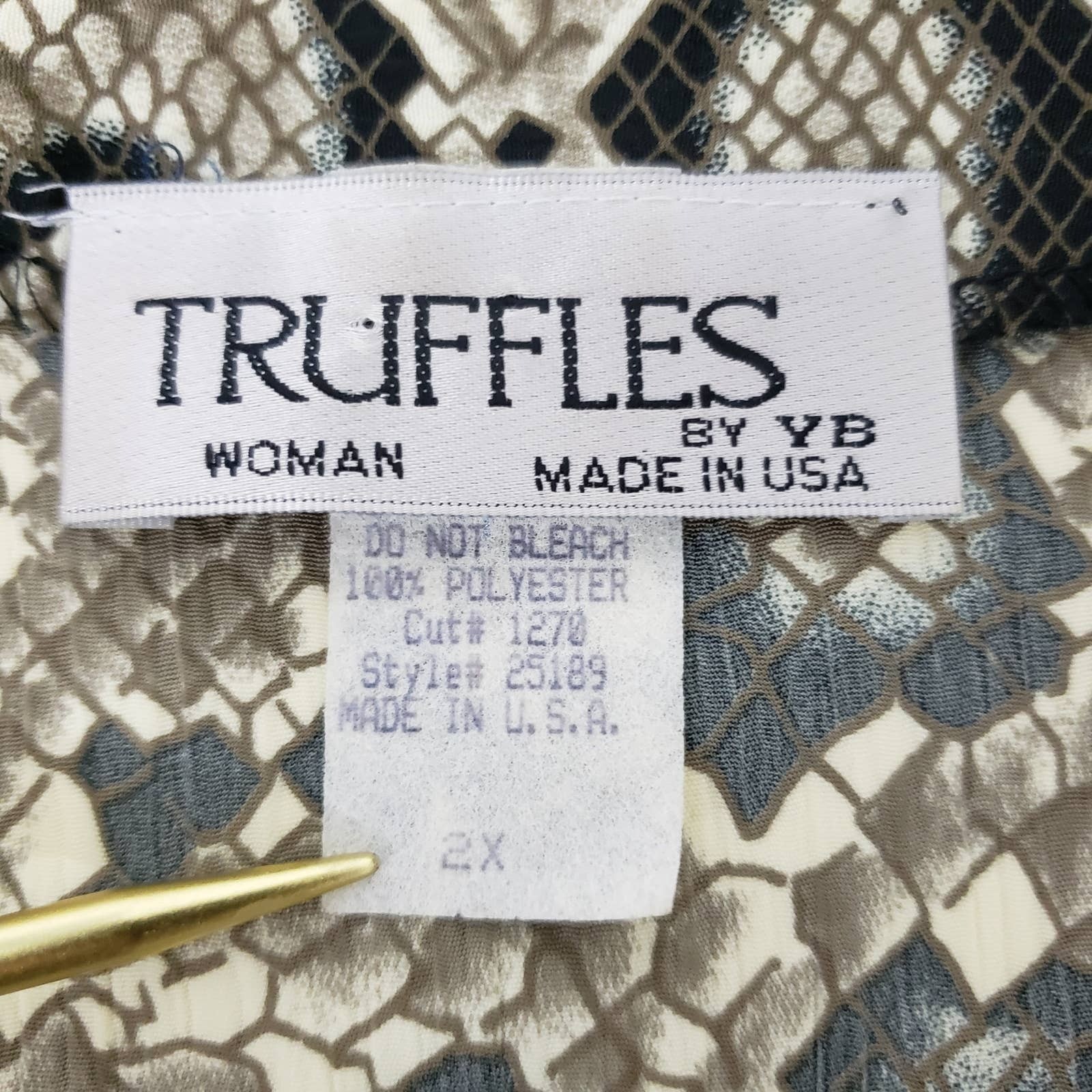 Vintage Truffles Top Blouse Snake Animal Print Made in USA Button down Plus 2X