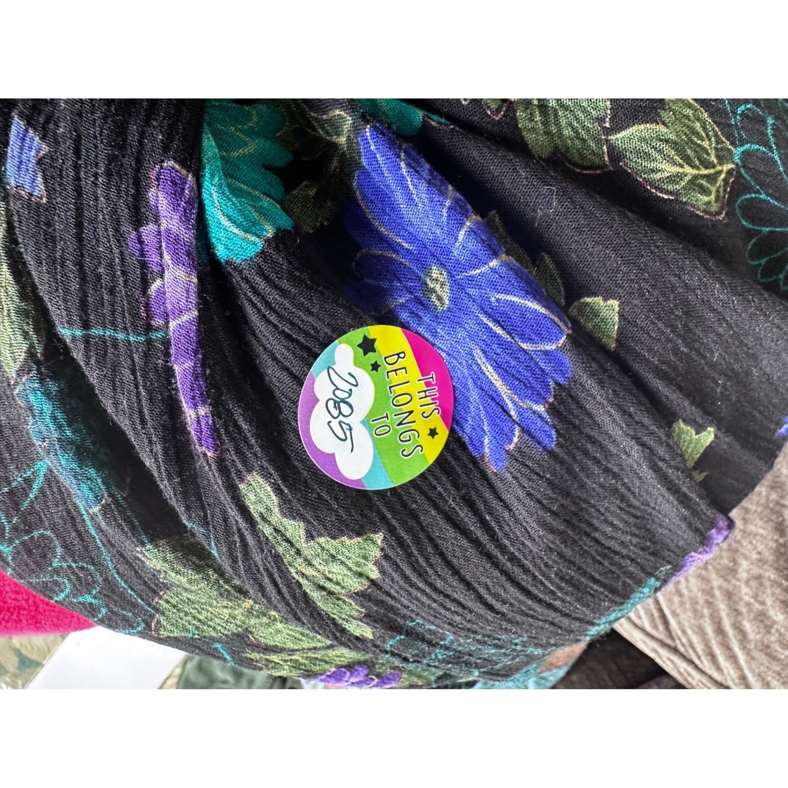 Darian Vintage Floral Maxi Dress Black Teal Purple Rayon Crepe Sleeveless Sz 14