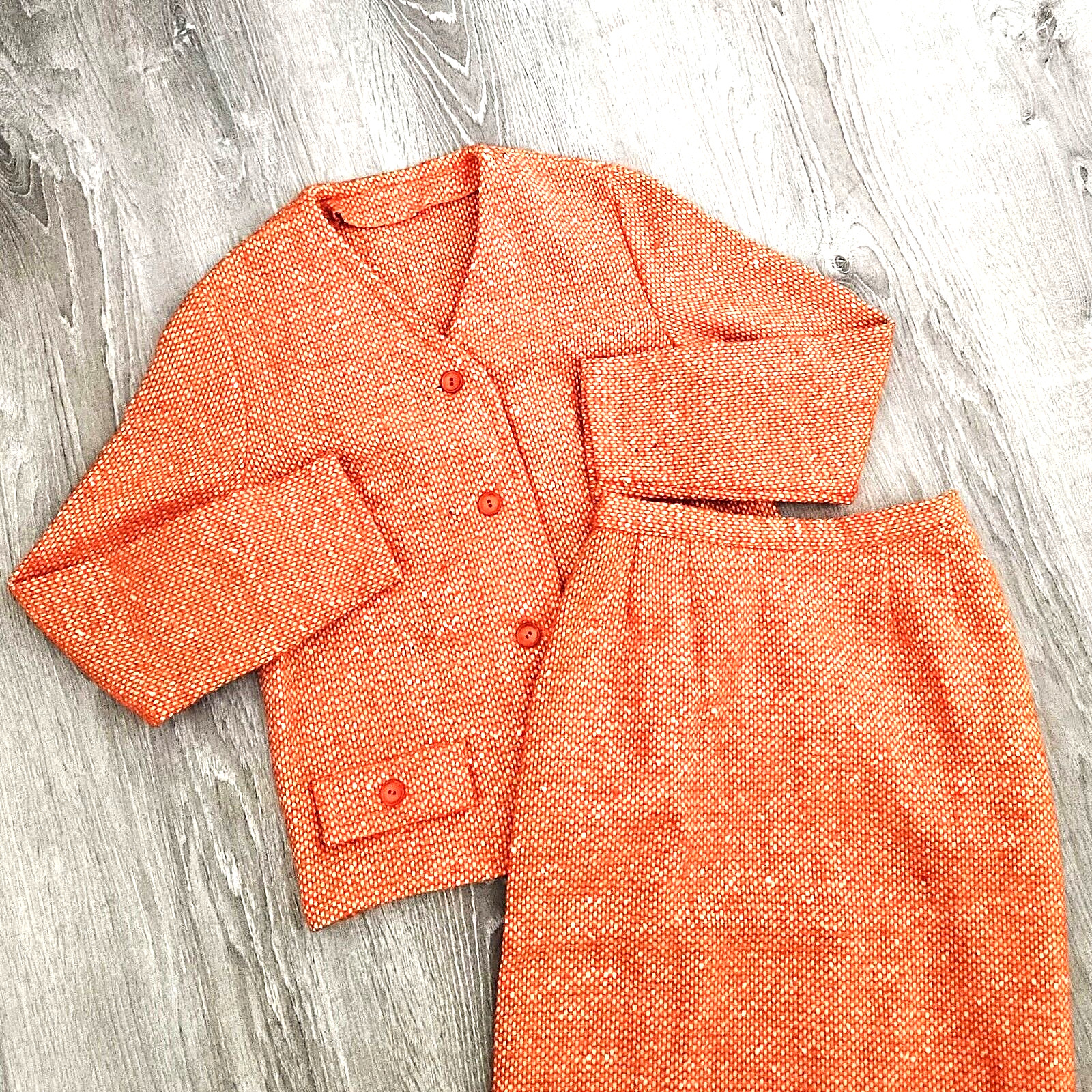 Vintage 60s 70s Wool Tweed 2pc. Blazer / Skirt Set Vtg Union USA Retro Mod XS